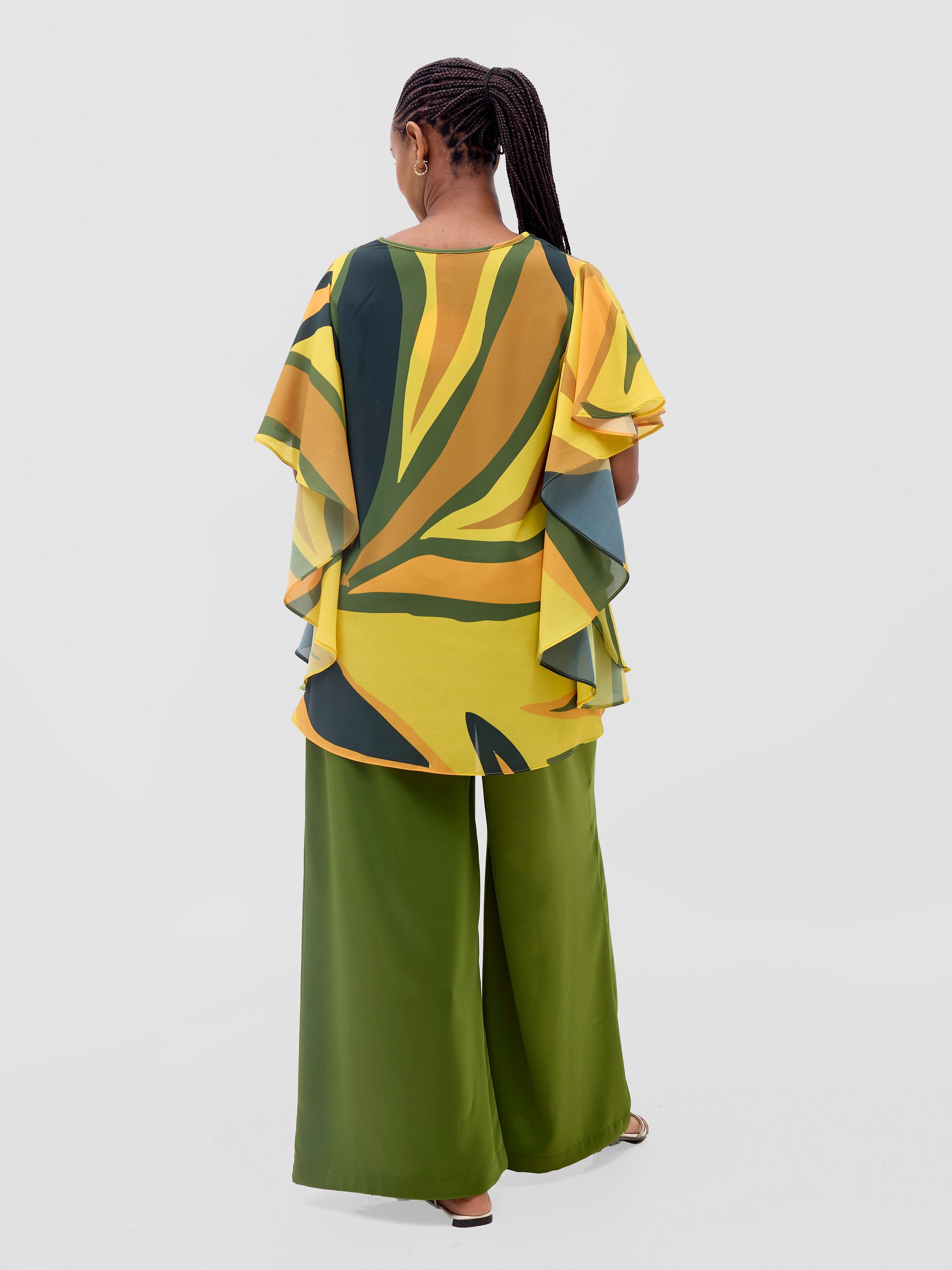 Vivo Kelemi Ruffle Sleeve Top - Yellow / Green Lana Print