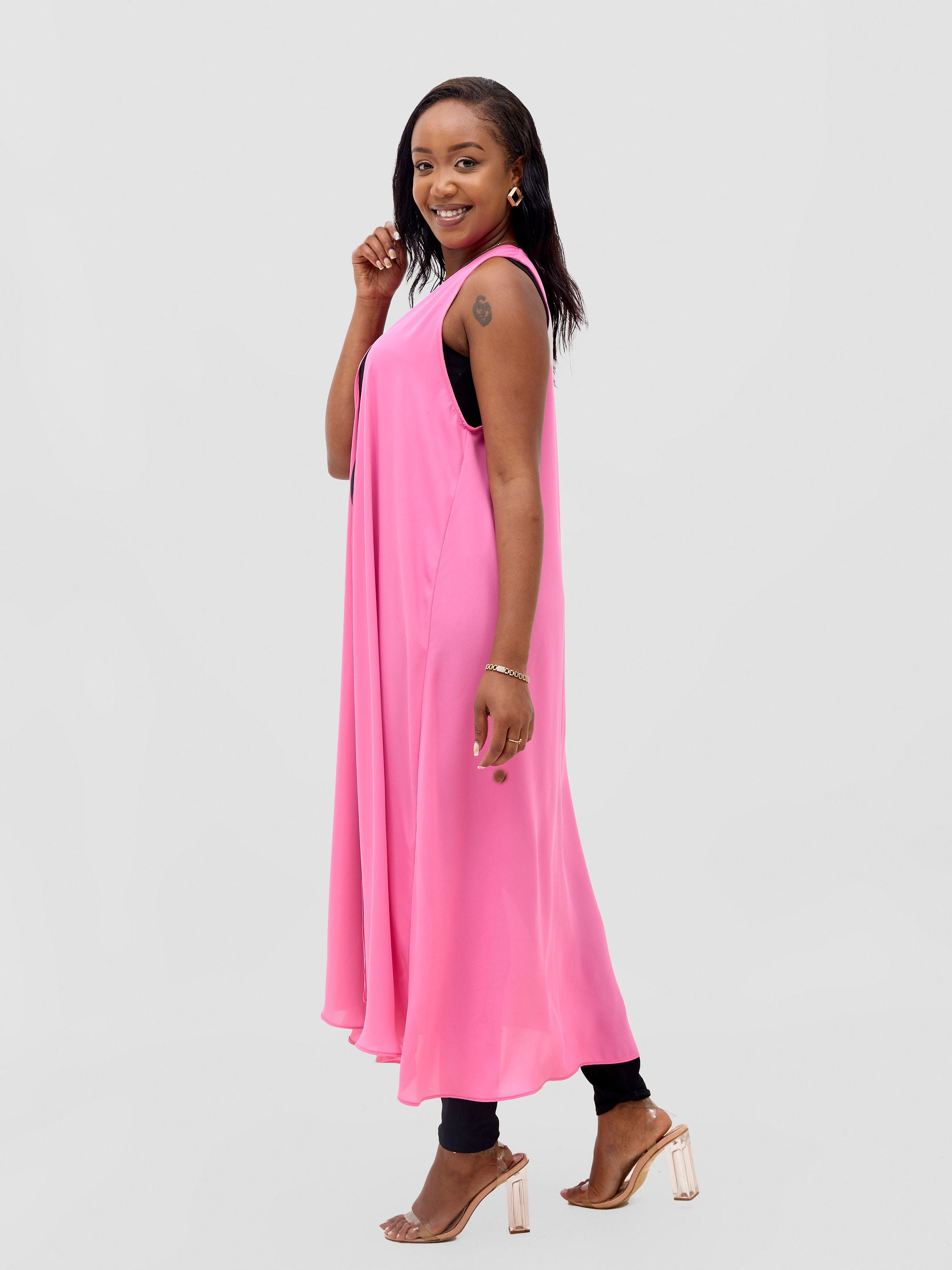 Vivo Basic Sleeveless Tent Kimono - Pink