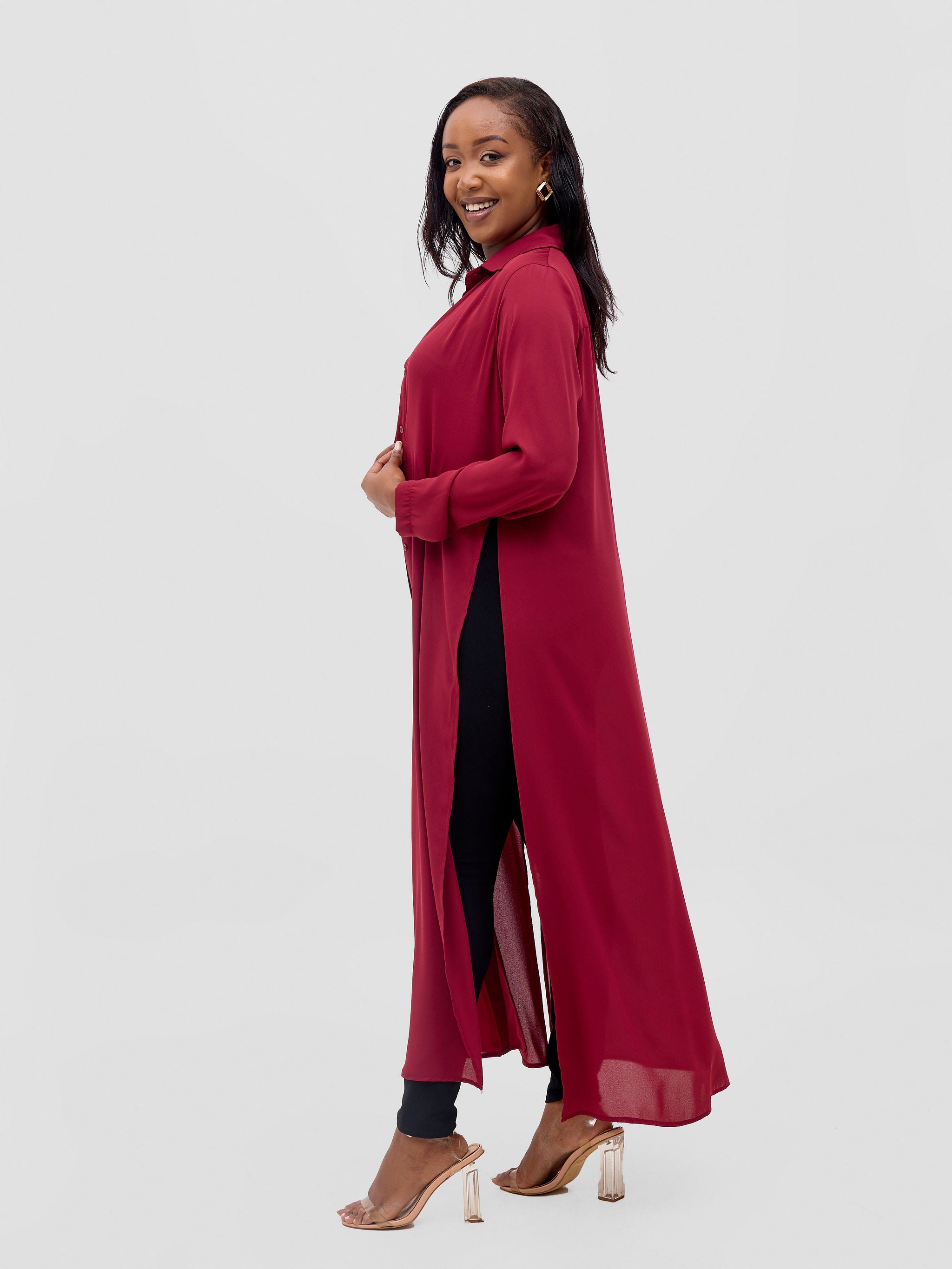 Vivo Wena High Slit Maxi Shirt - Burgundy