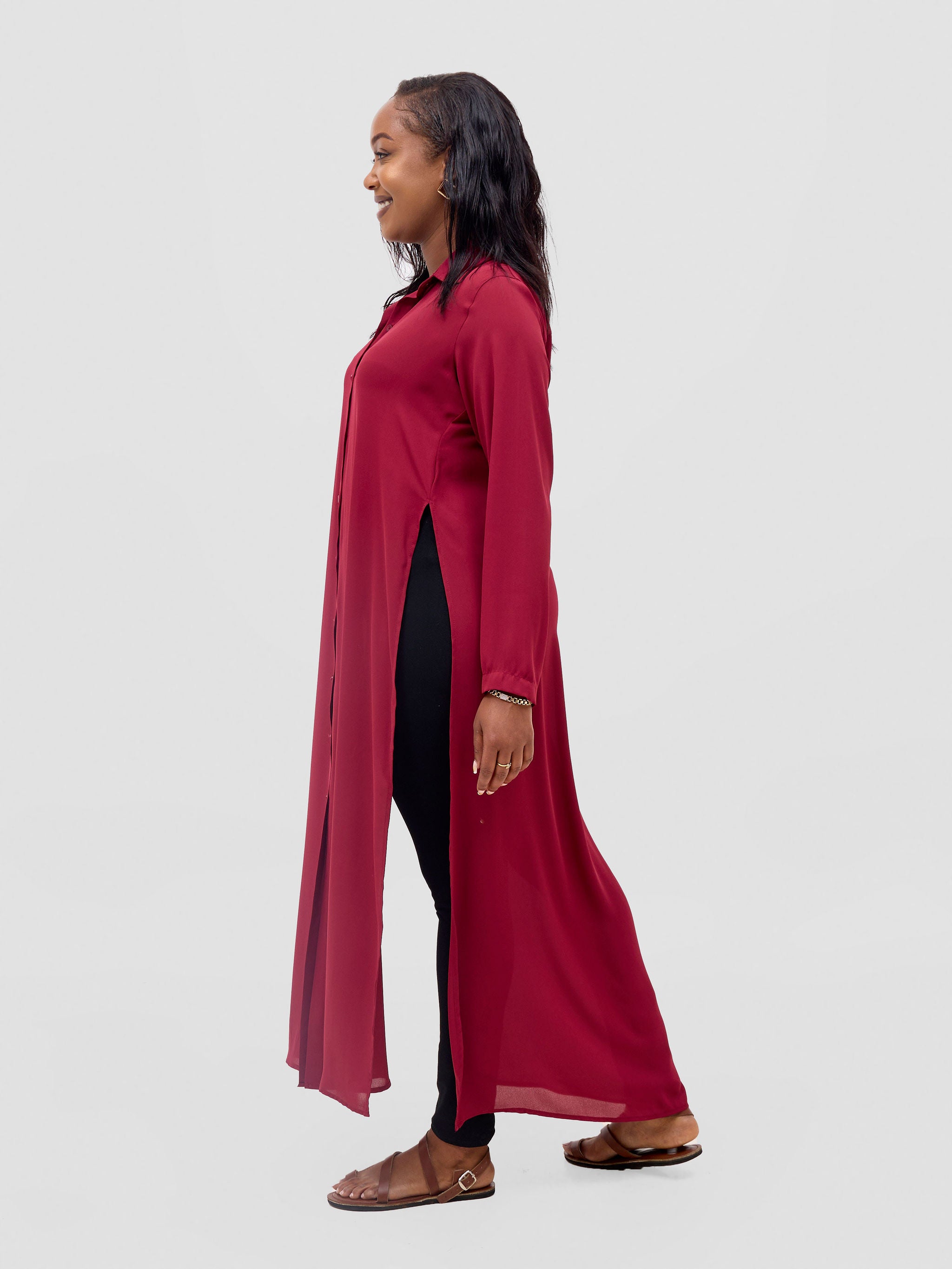 Vivo Wena High Slit Maxi Shirt - Burgundy