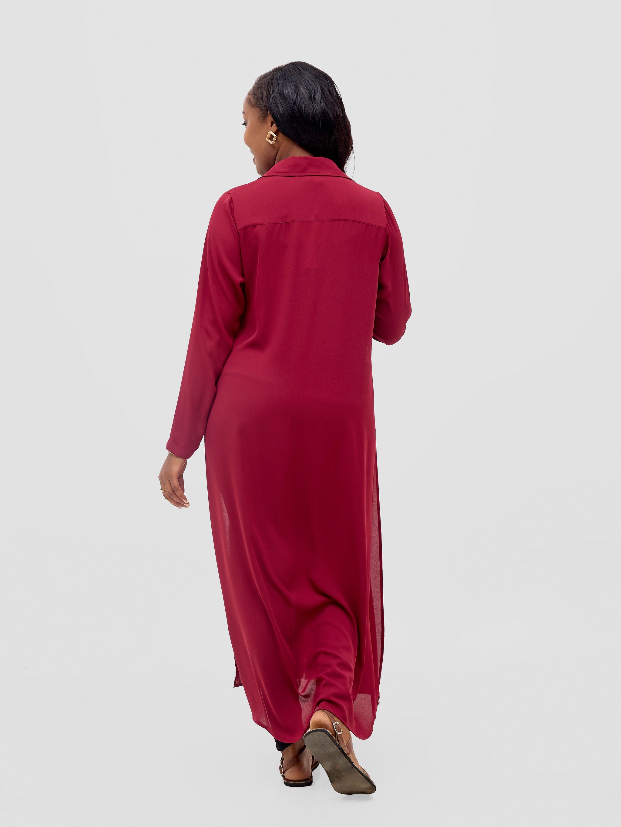Vivo Wena High Slit Maxi Shirt - Burgundy