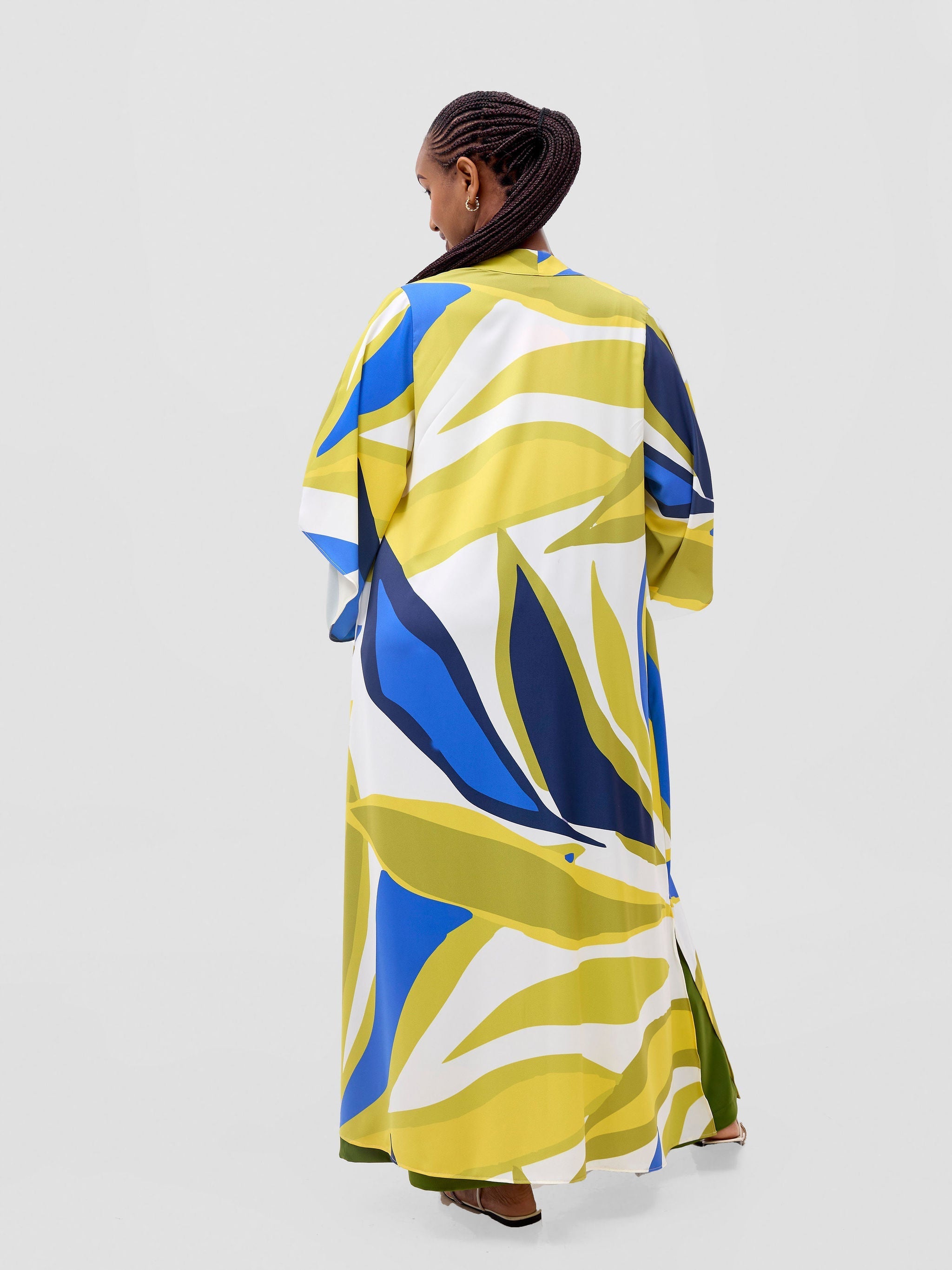 Vivo Kelemi Flared Sleeve Kimono MG - Royal Blue  / Green Lana Print