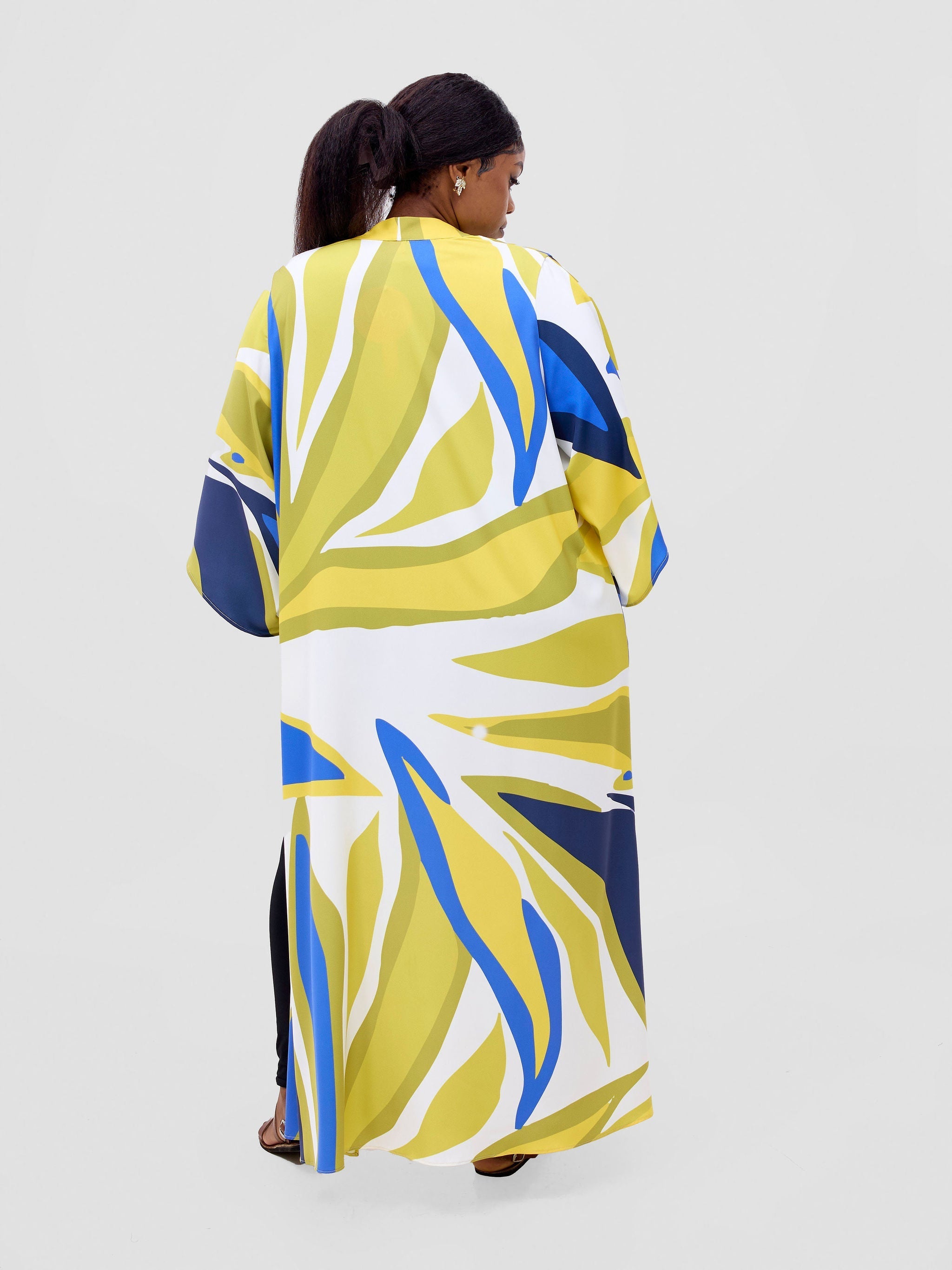 Vivo Kelemi Flared Sleeve Kimono MG - Royal Blue  / Green Lana Print