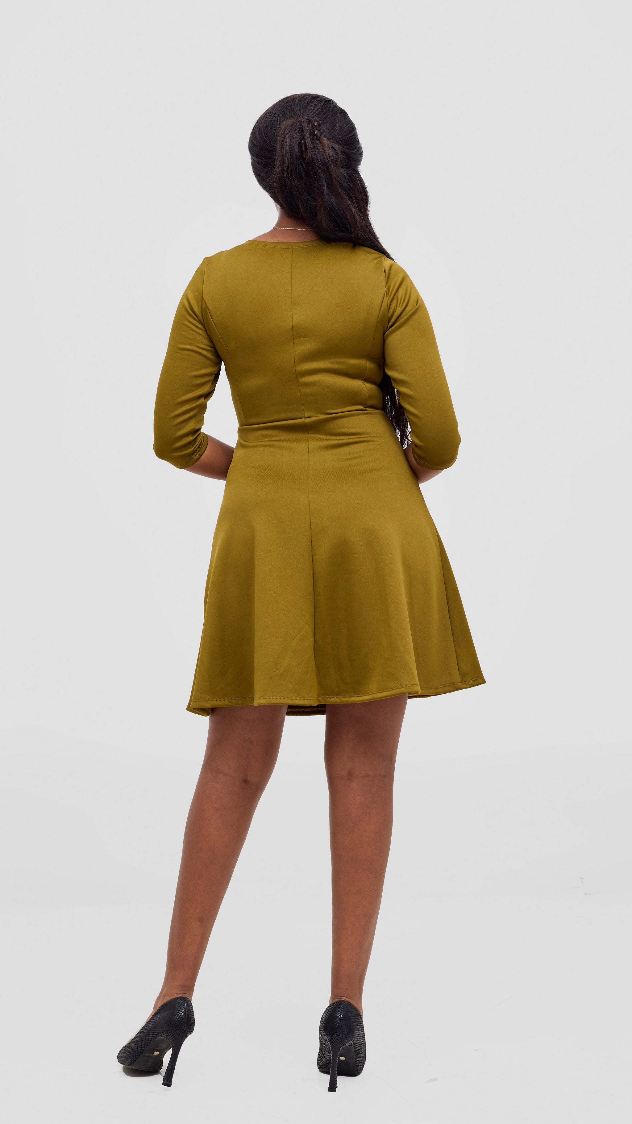 Vivo Diella 3/4 Sleeve A-Line Dress  - Dark Olive