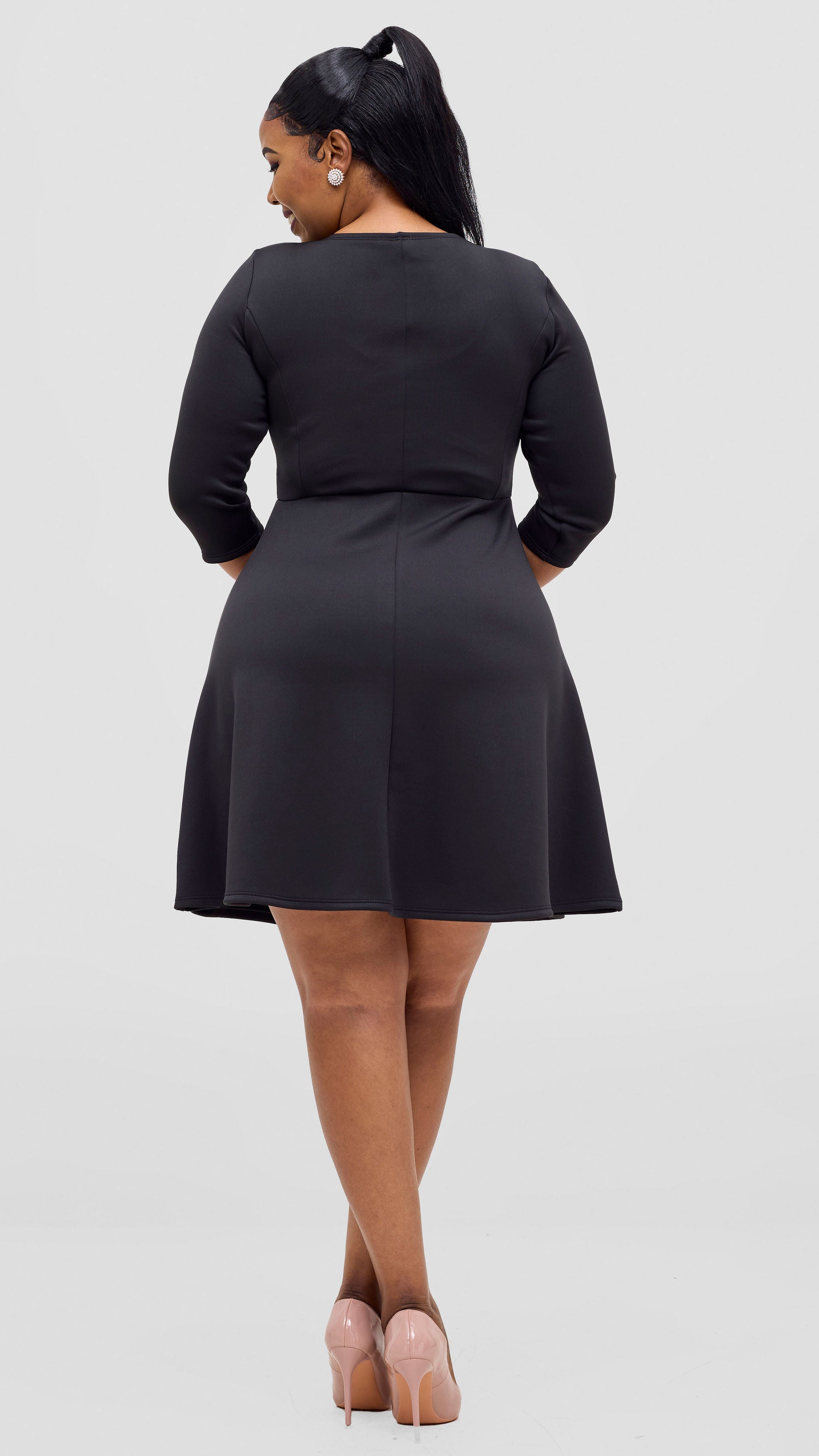 Vivo Diella 3/4 Sleeve A-Line Dress  - Black