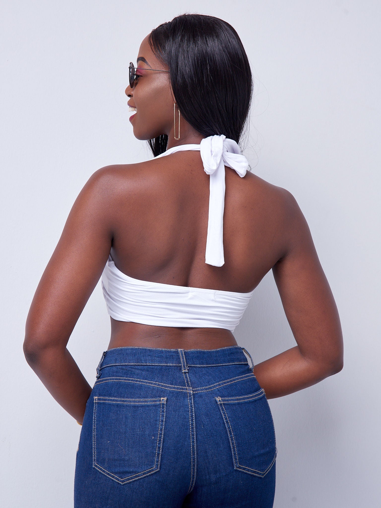 Popular 21 key hole halter with seamed body - White - Shop Zetu Kenya