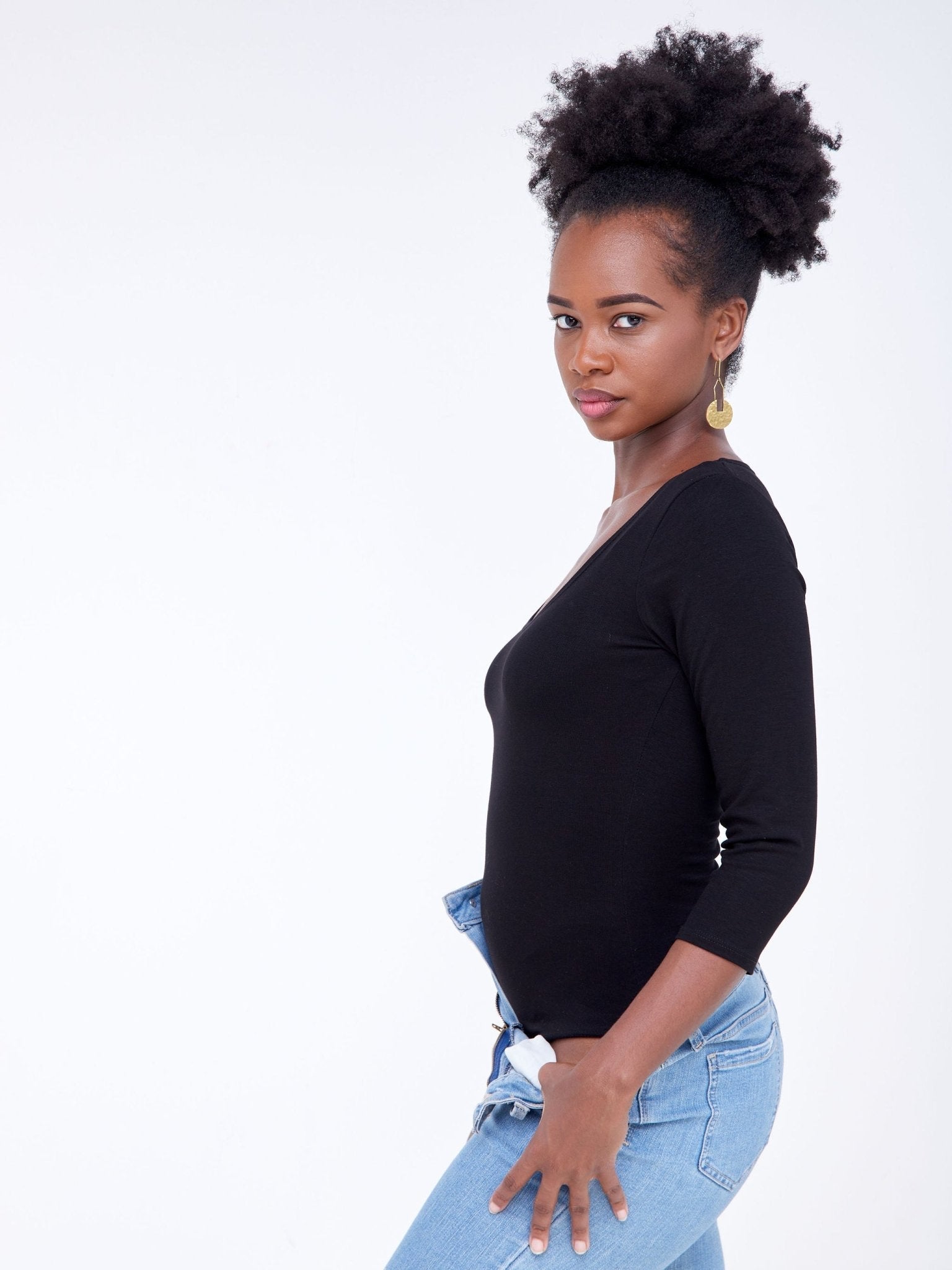 Zetu Basic 3/4 Sleeve Bodysuit - Black - Shop Zetu Kenya