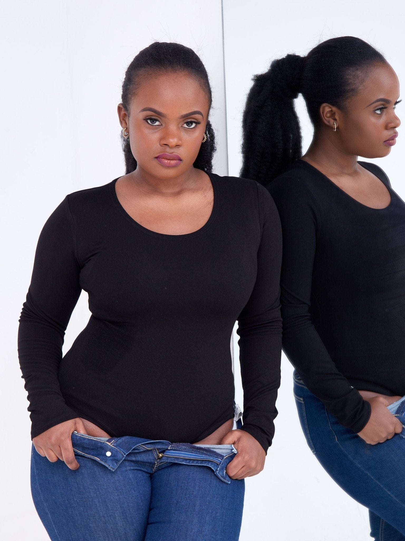 Zetu Basic Long Sleeve Bodysuit - Black - Shop Zetu Kenya