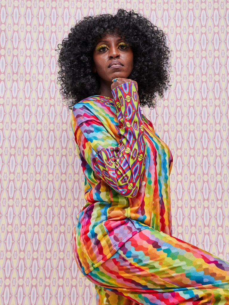 Zoya Brave Hoodie Print Top - Rainbow Geometric Print - Shopzetu
