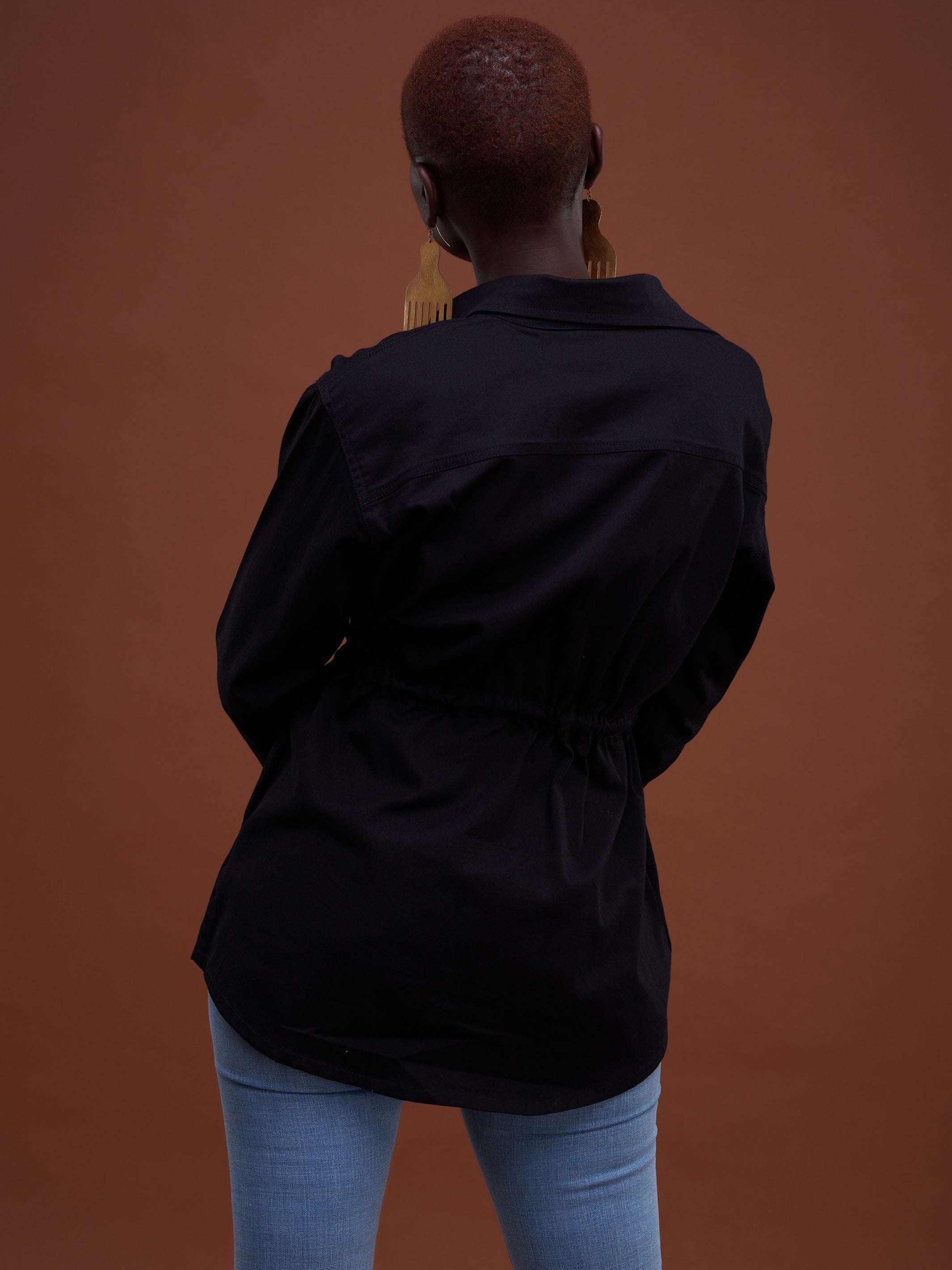 Safari Drawstring Shacket - Black