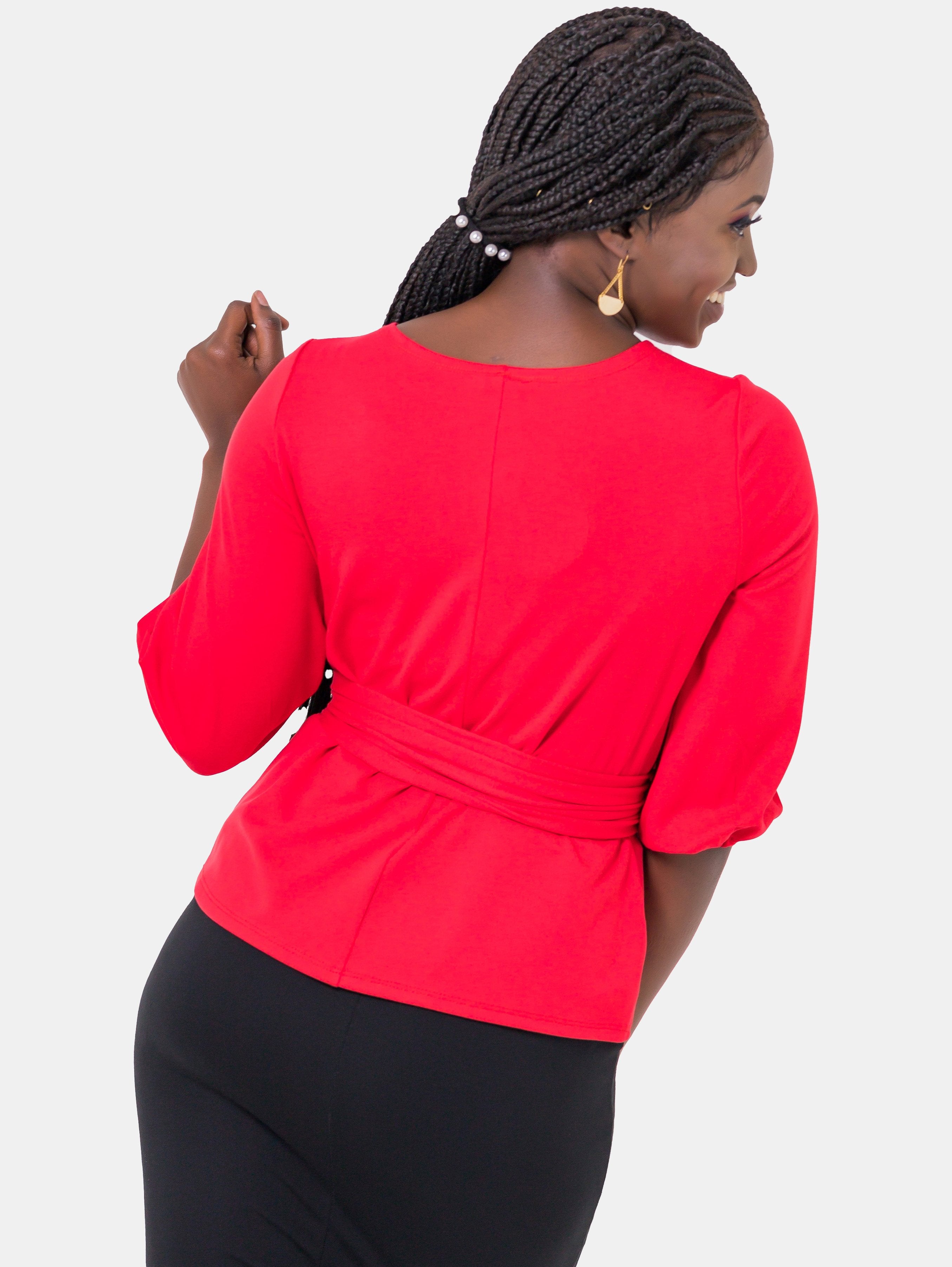 Vivo 3/4 Sleeve Olivia Bishop Top - Red - Shop Zetu