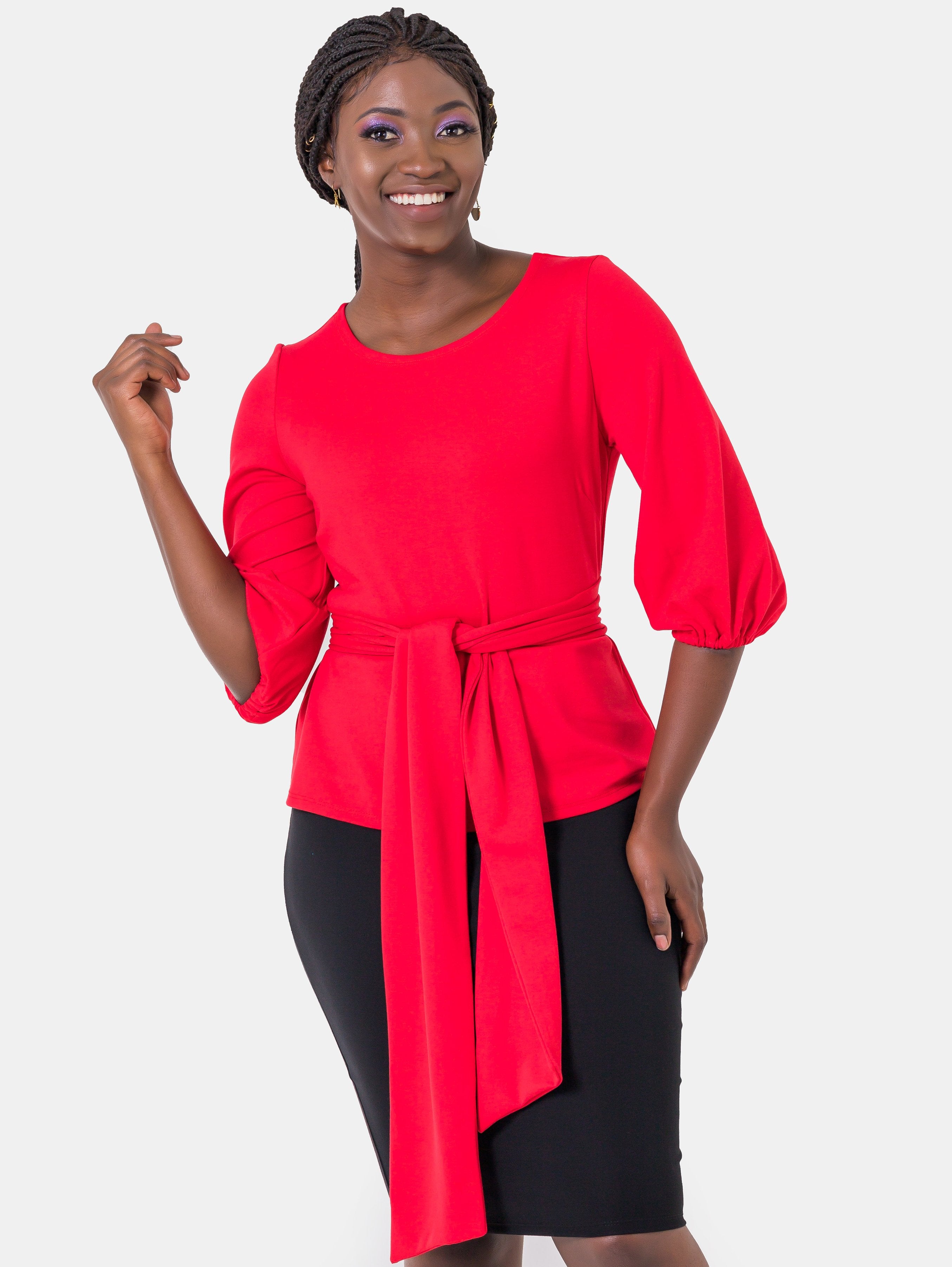 Vivo 3/4 Sleeve Olivia Bishop Top - Red - Shop Zetu