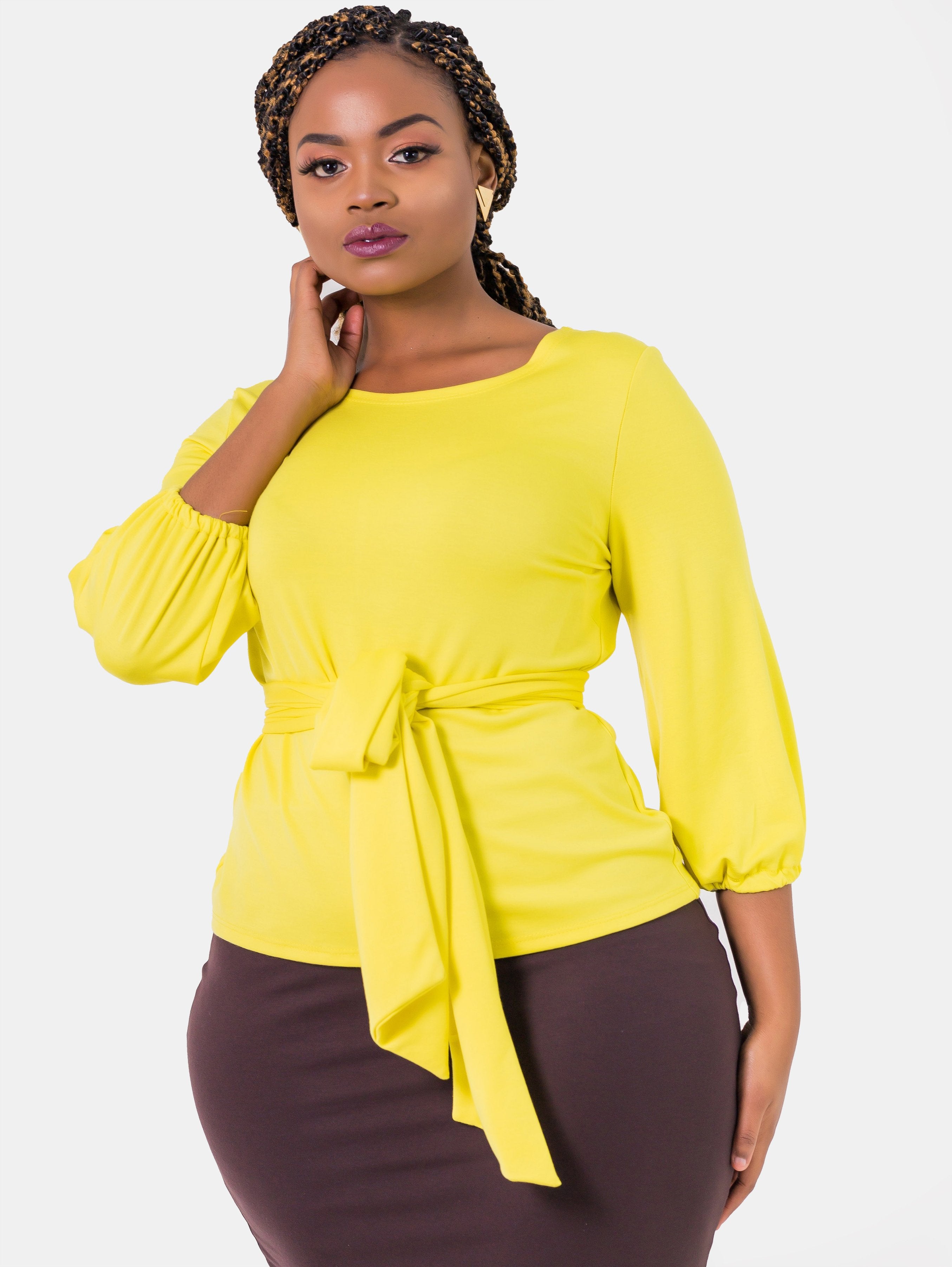 Vivo 3/4 Sleeve Olivia Bishop Top - Yellow - Shop Zetu