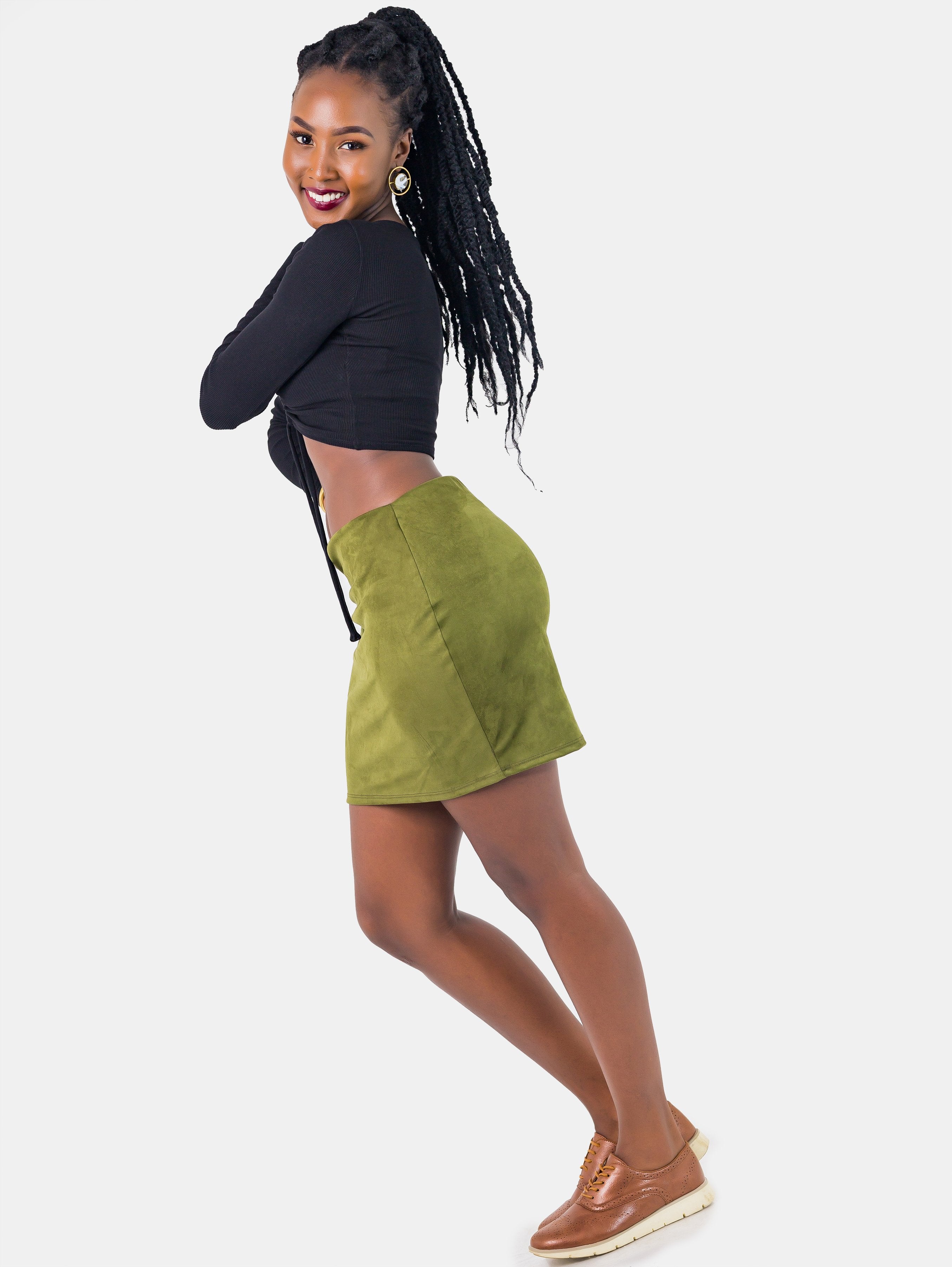 Zetu Suede Mini Skirt - Hunters Green - Shop Zetu