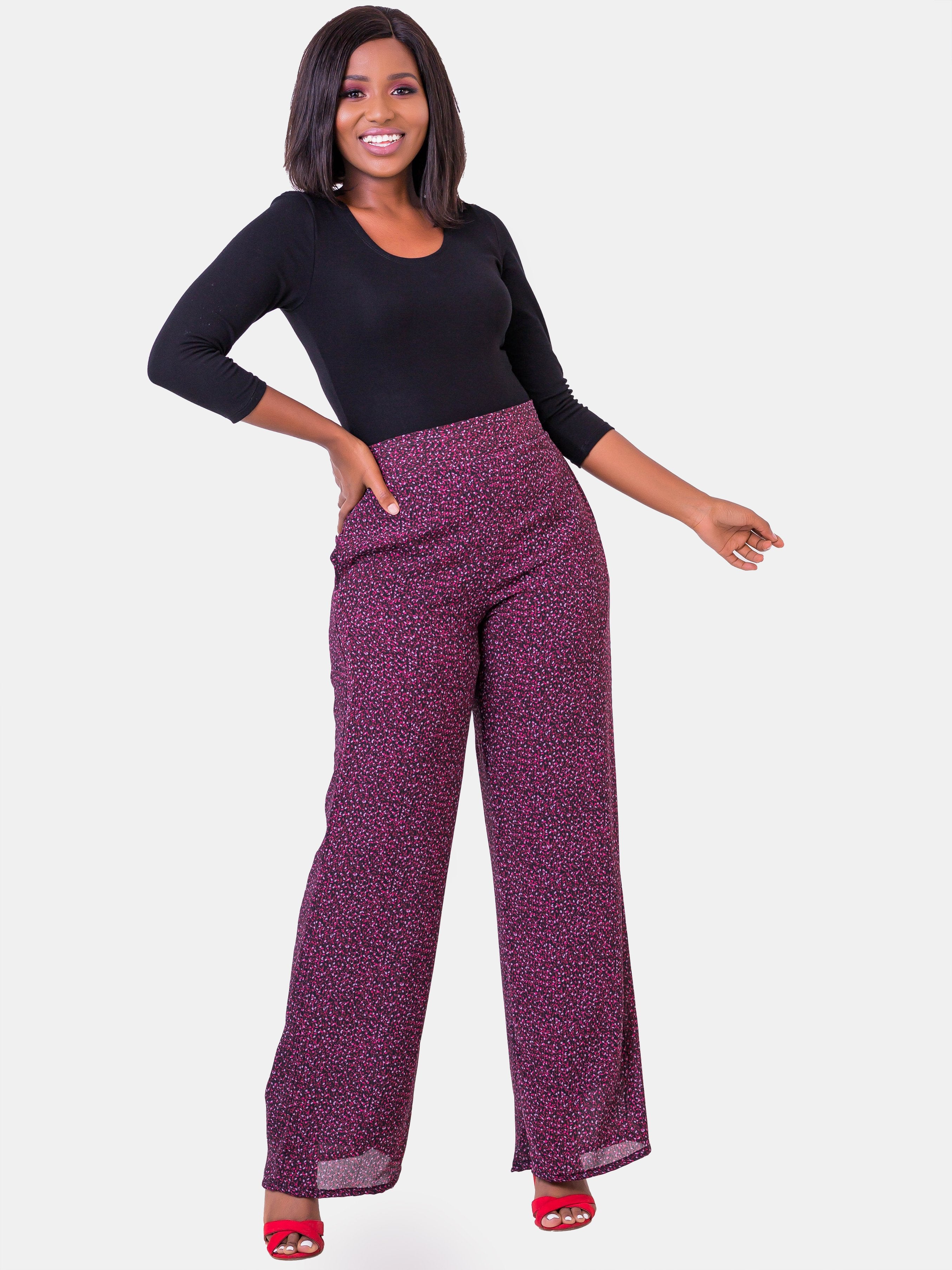 Vivo Nandi Lined Pants - Burgundy Print - Shop Zetu