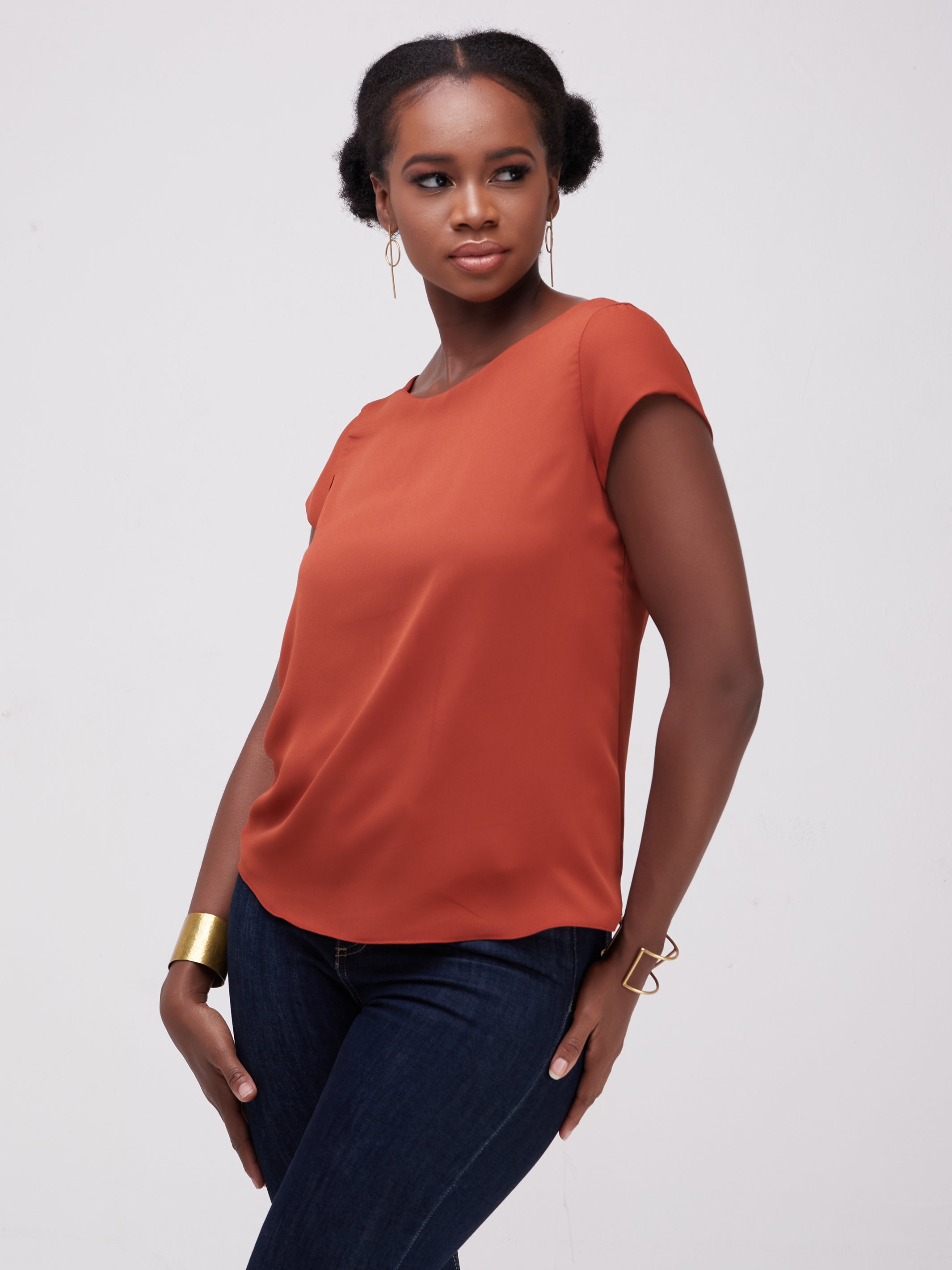 Vivo Basic Cap Sleeve Cory Top - Rust