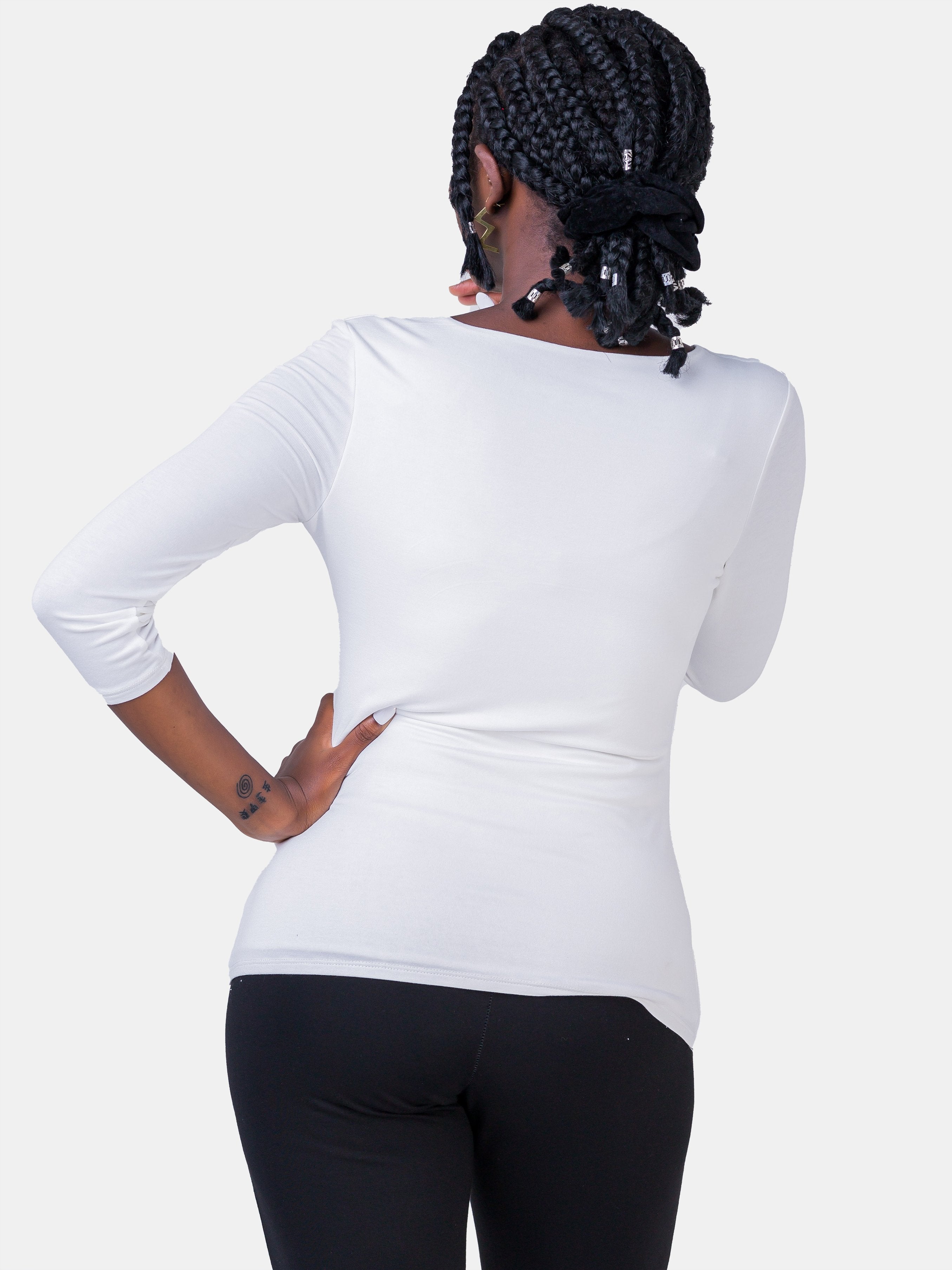 Vivo 3/4 Sleeve Double Layered Cowl Top - Off White - Shop Zetu