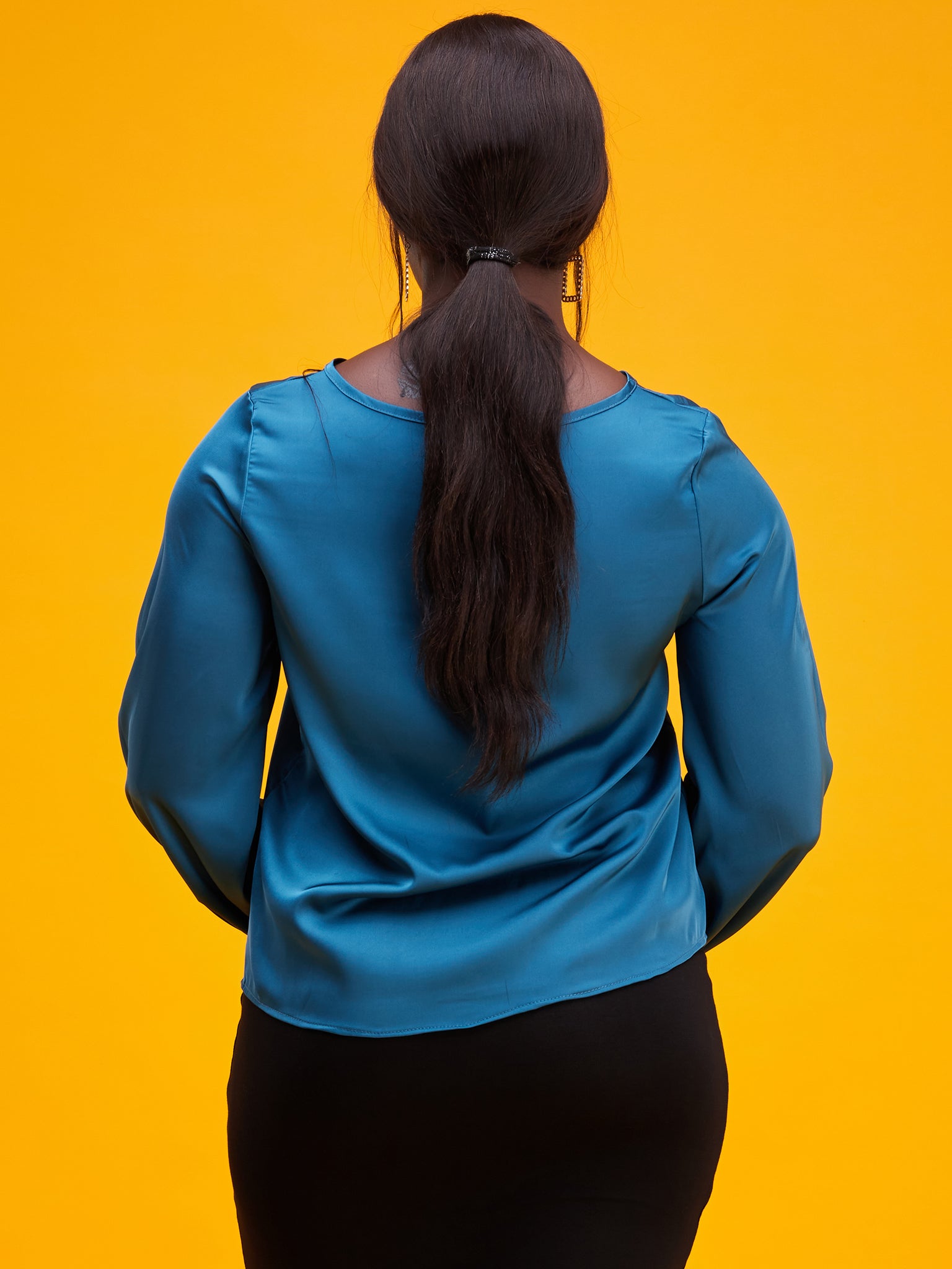 Vivo Basic Satin Bishop Sleeved Top - Sample