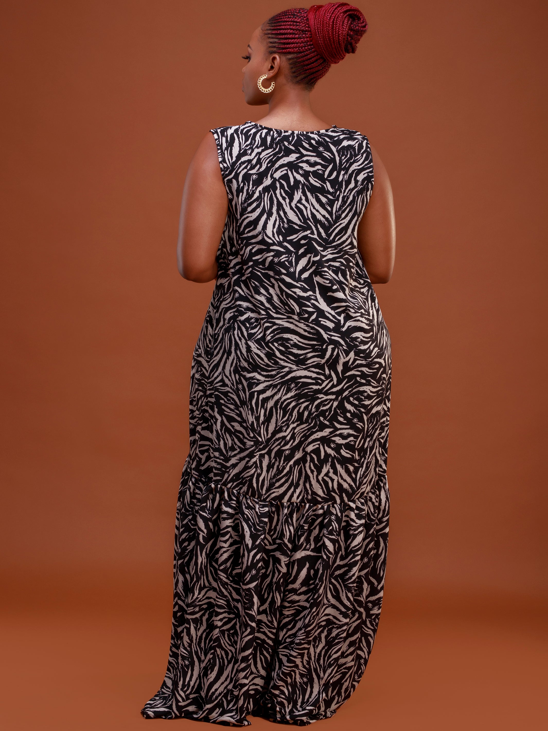 Safari Ayana Sleeveless Maxi Dress - Black / Taupe Print