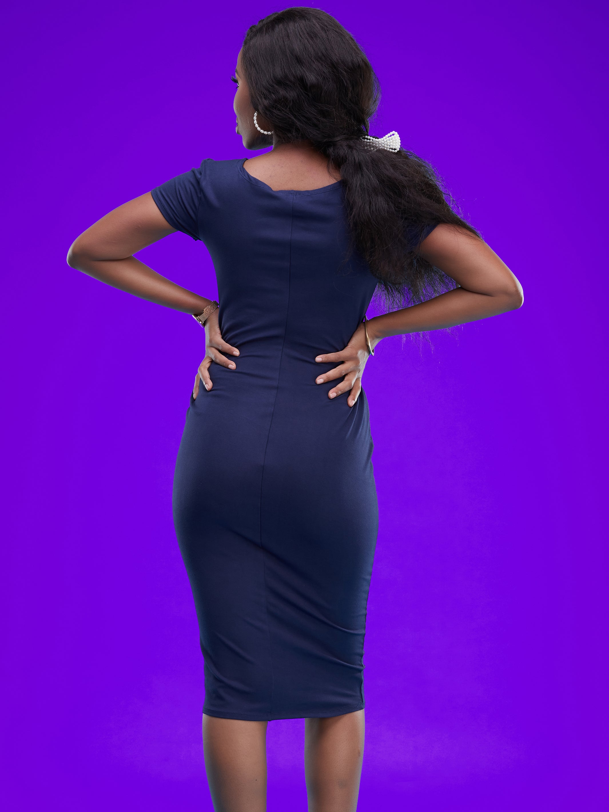 Vivo Zuri Cap Sleeved Bodycon Dress - Navy Blue