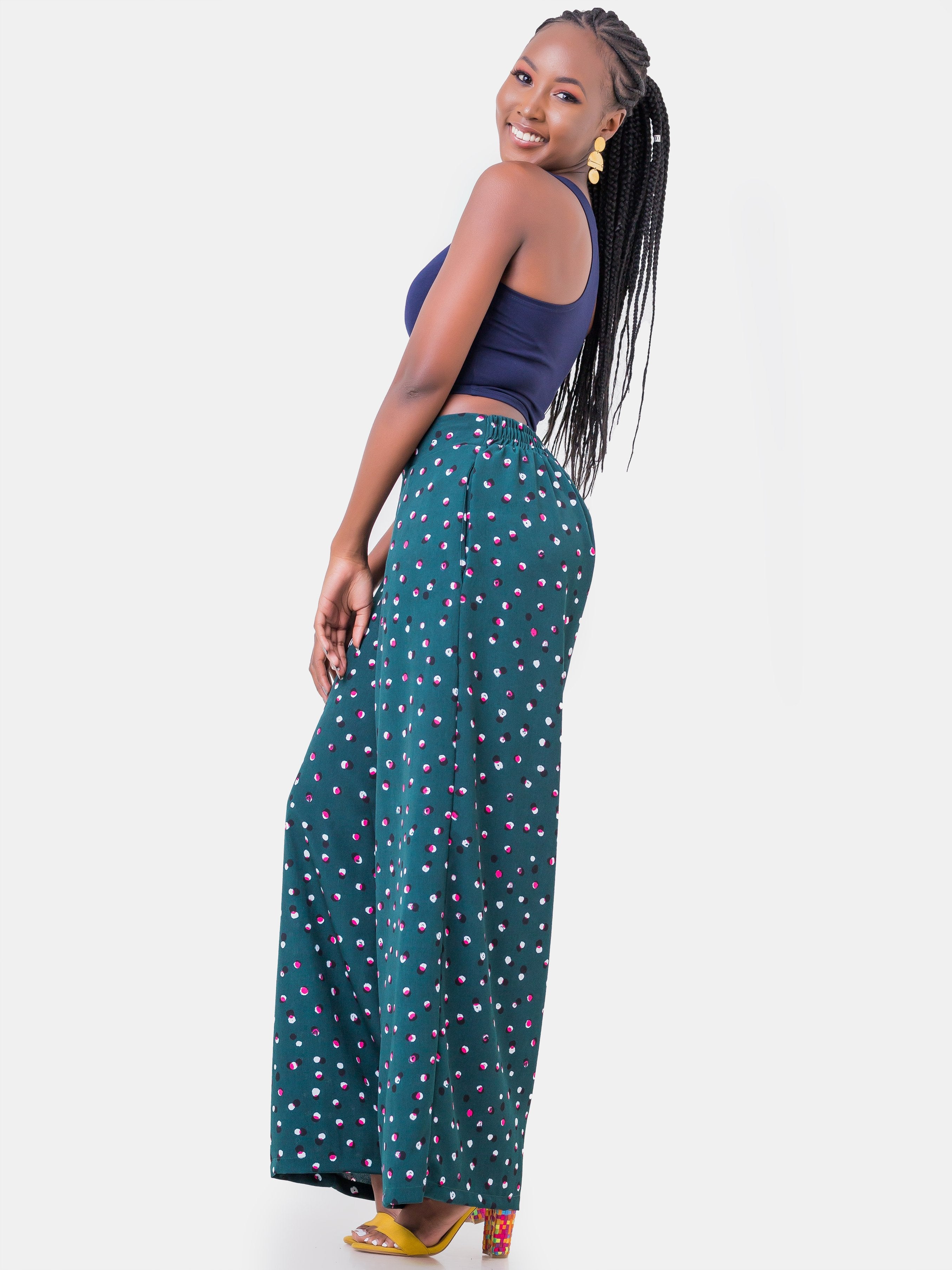 Zetu Crepe Palazzo Pants - Teal Print - Shop Zetu