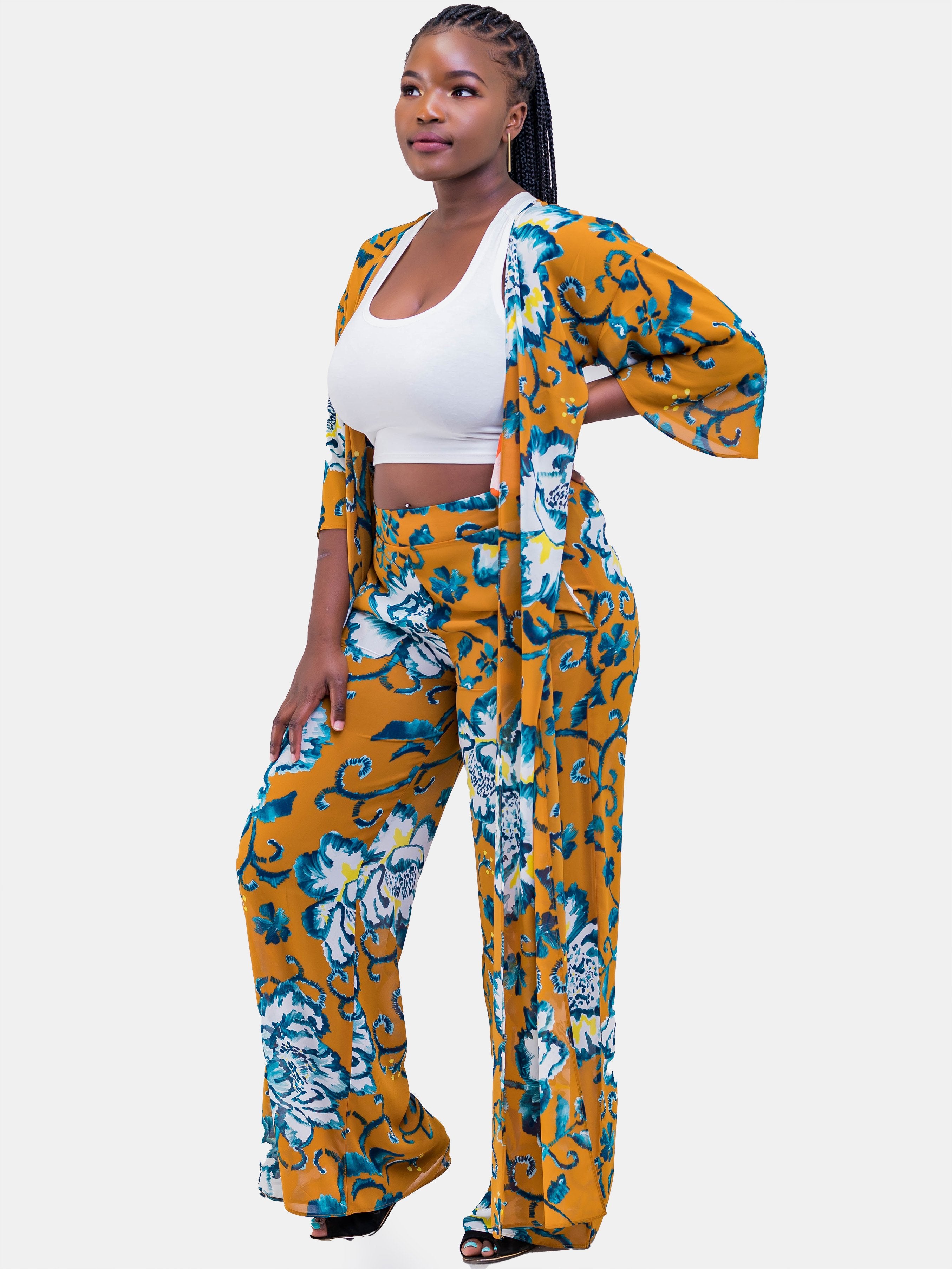 Zetu Chiffon Palazzo Pants - Yellow Print - Shop Zetu