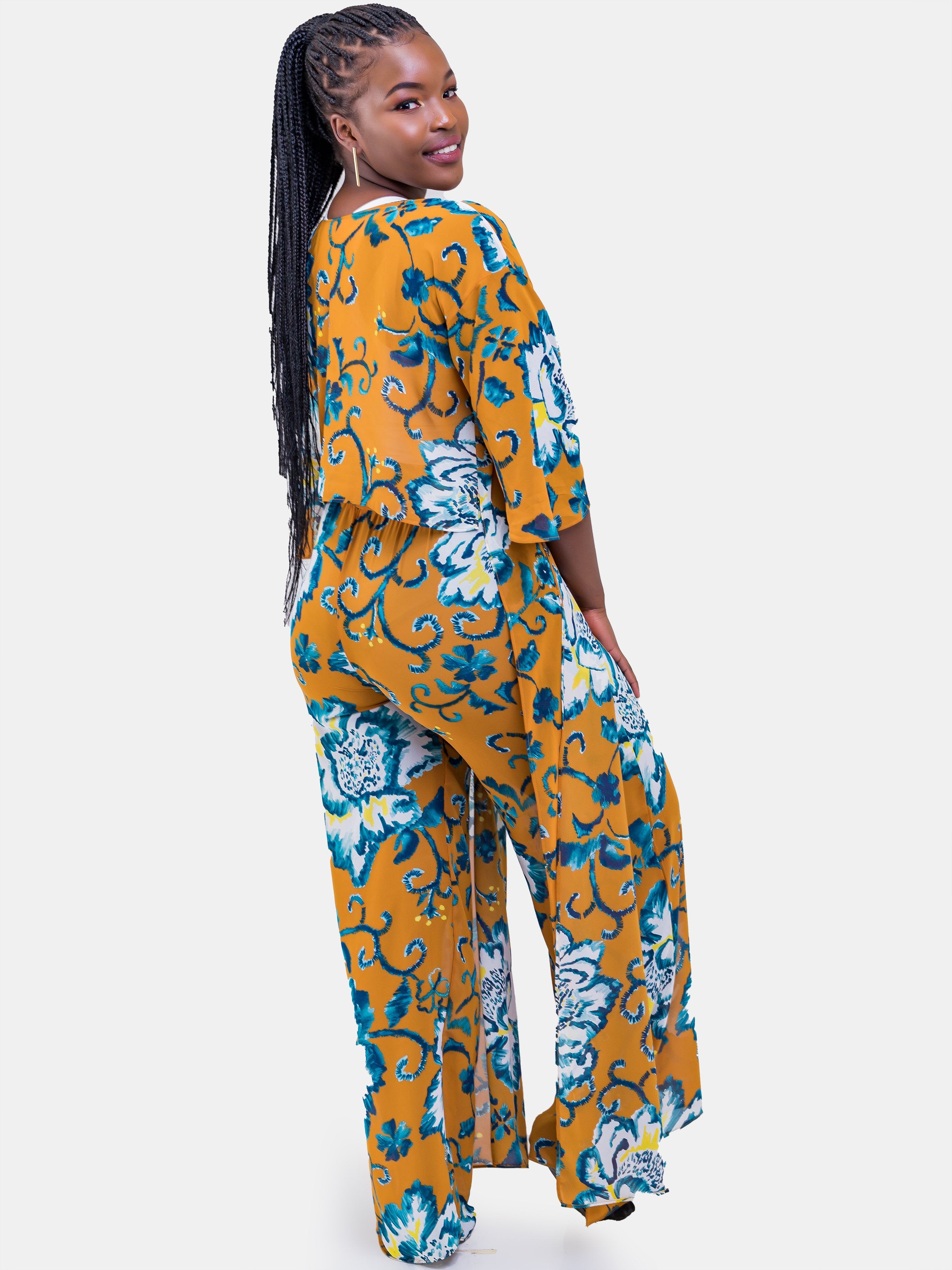 Zetu Chiffon Palazzo Pants - Yellow Print - Shop Zetu