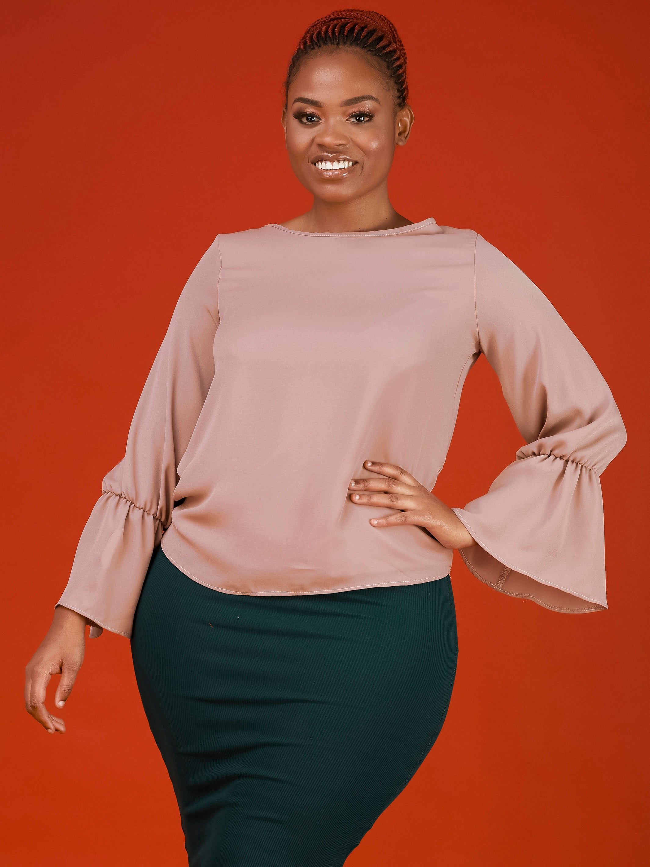 Vivo Long Sleeved Tamari Gathered Top - Beige