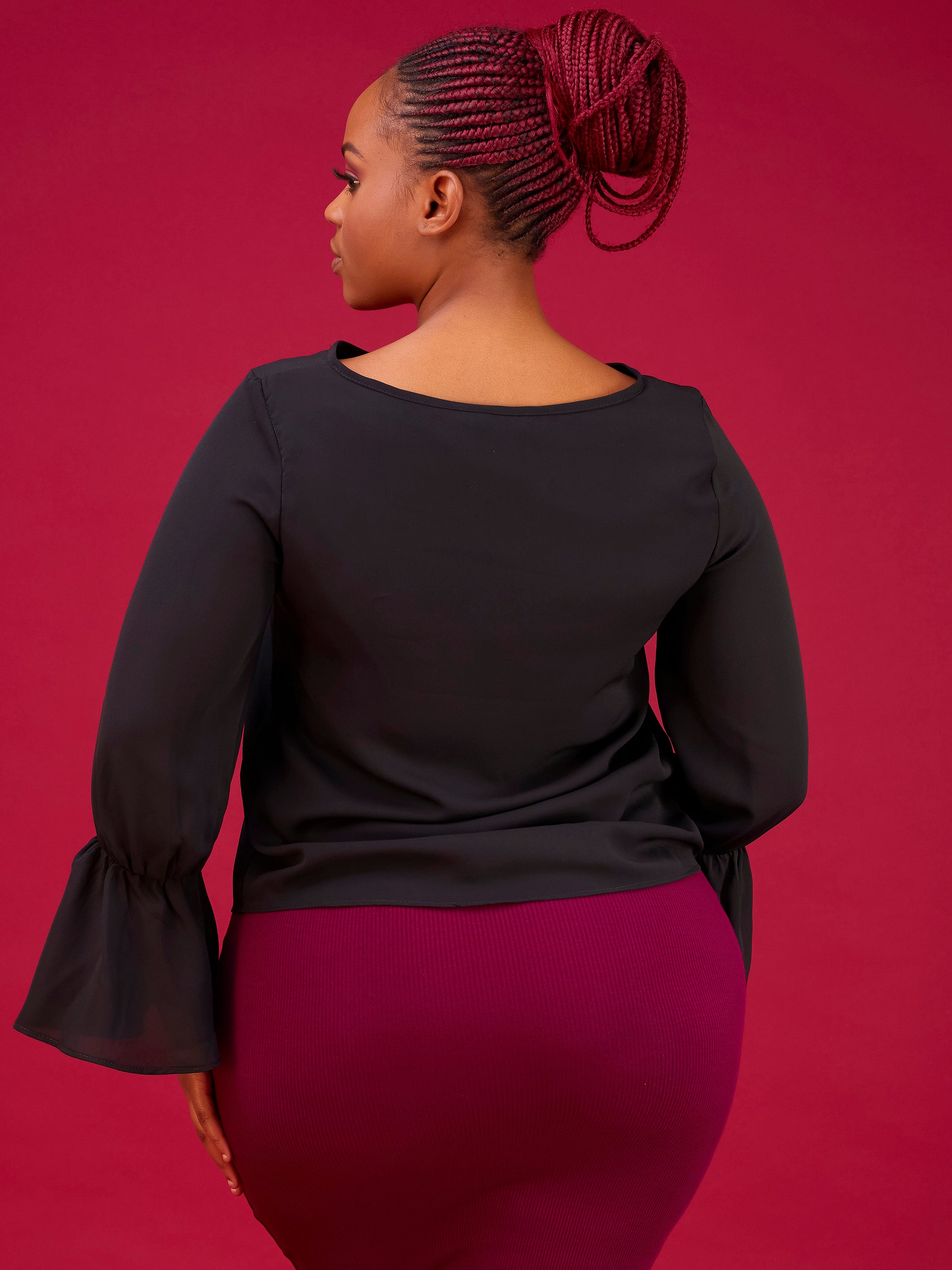 Vivo Long Sleeved Tamari Gathered Top - Black