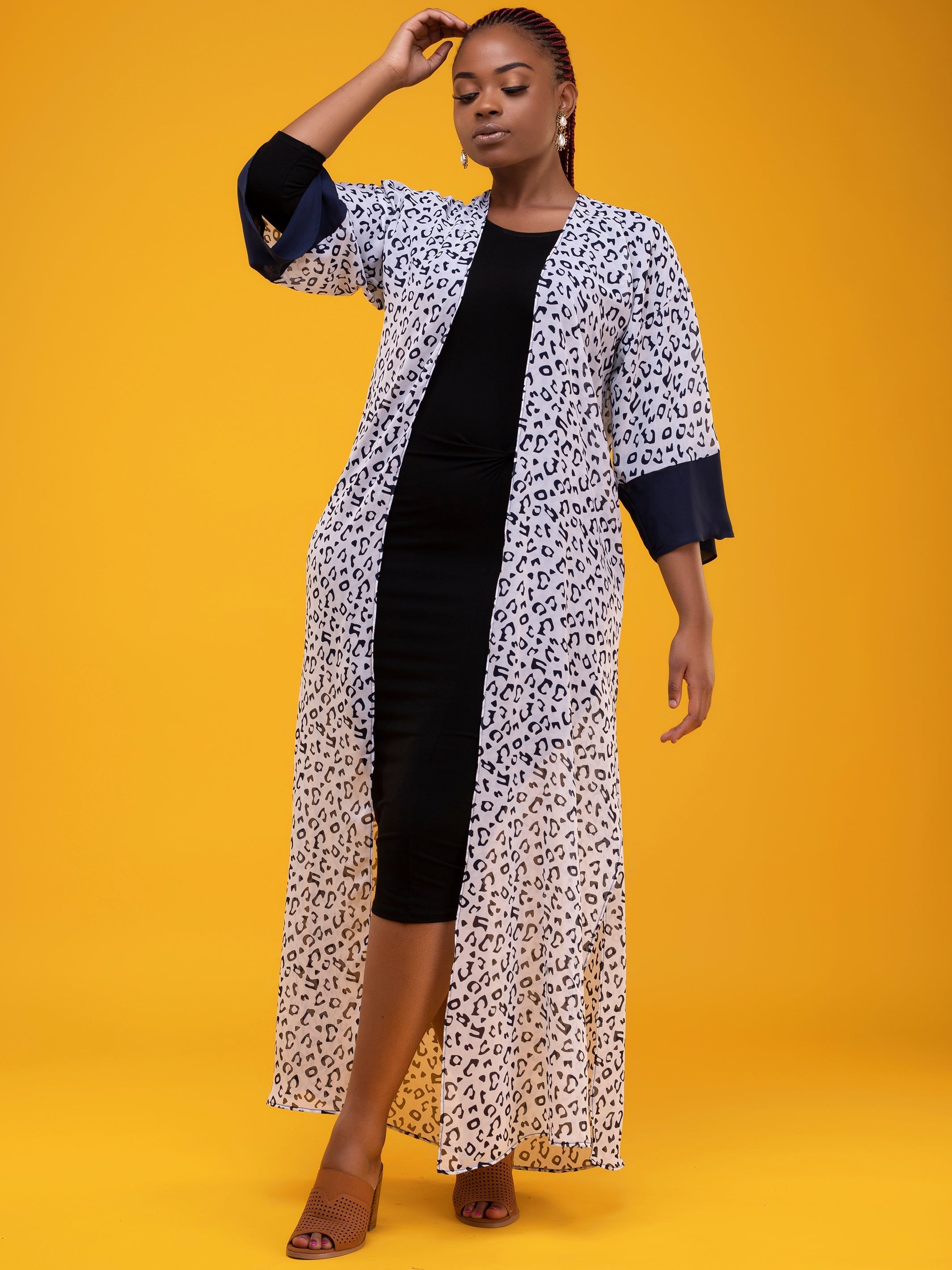 Vivo Zuri A-Line Kimono - Navy Cheetah Print