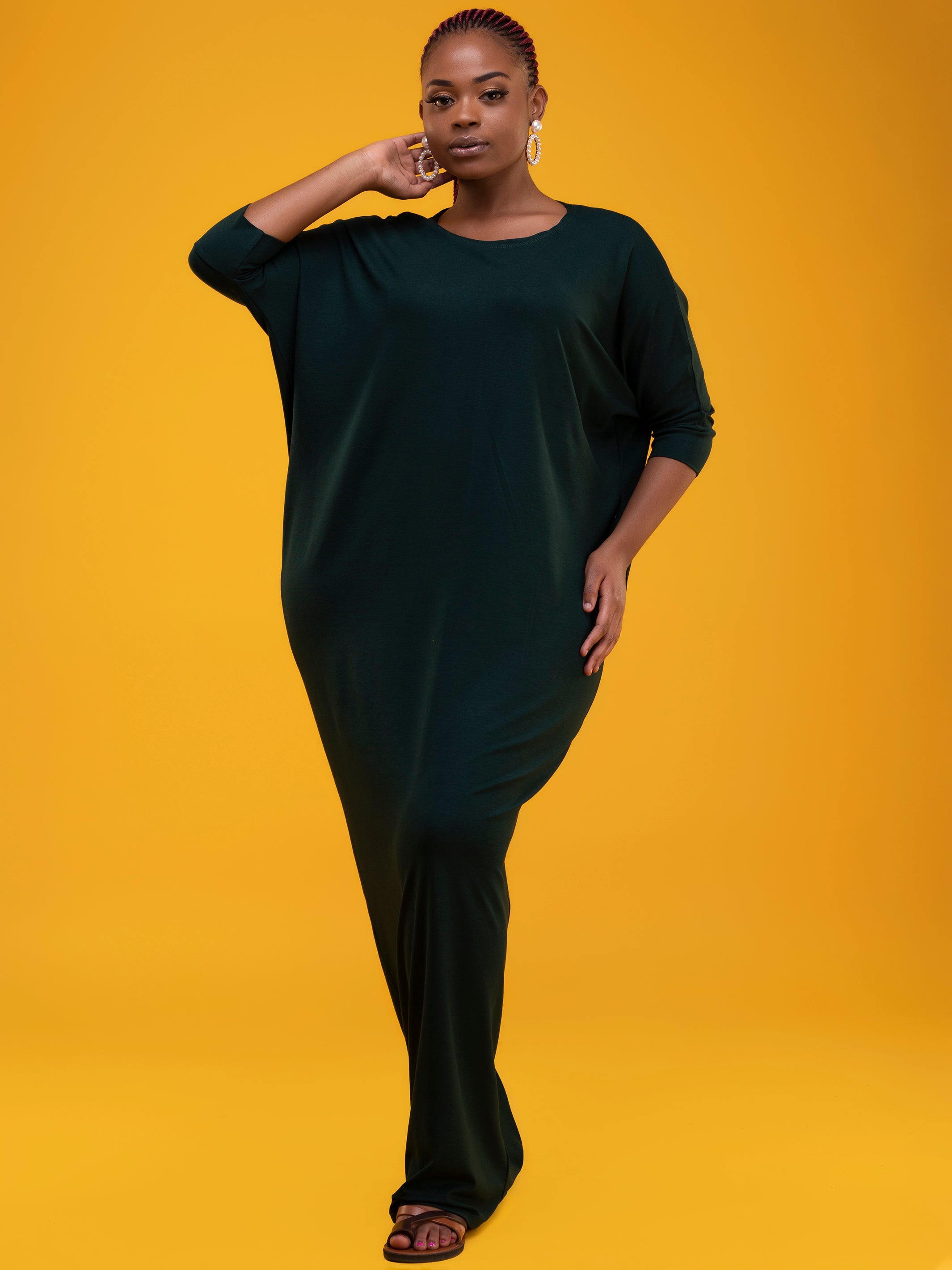 Vivo Basic Dolman Maxi Dress - Dark Green