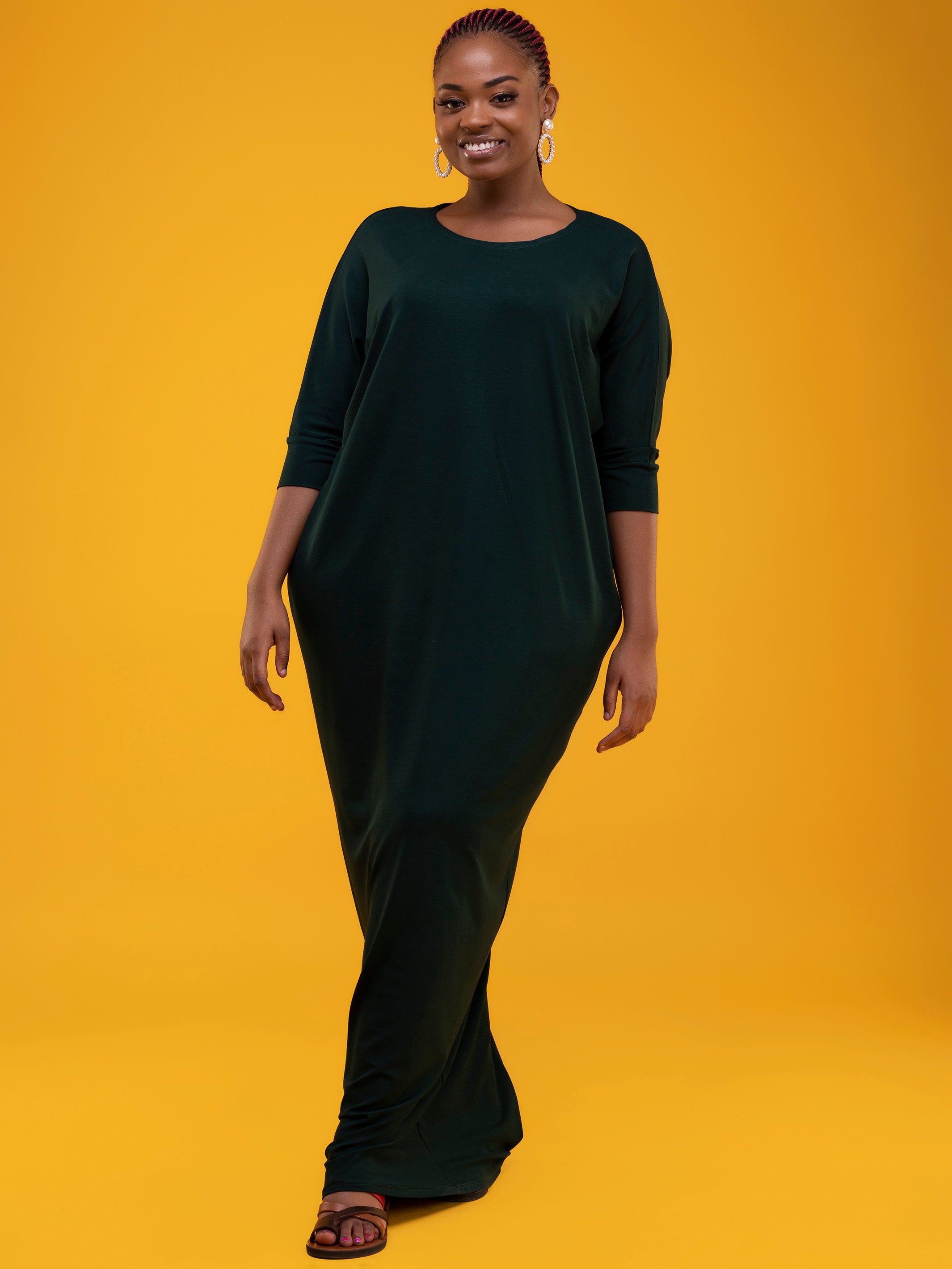 Vivo Basic Dolman Maxi Dress - Dark Green