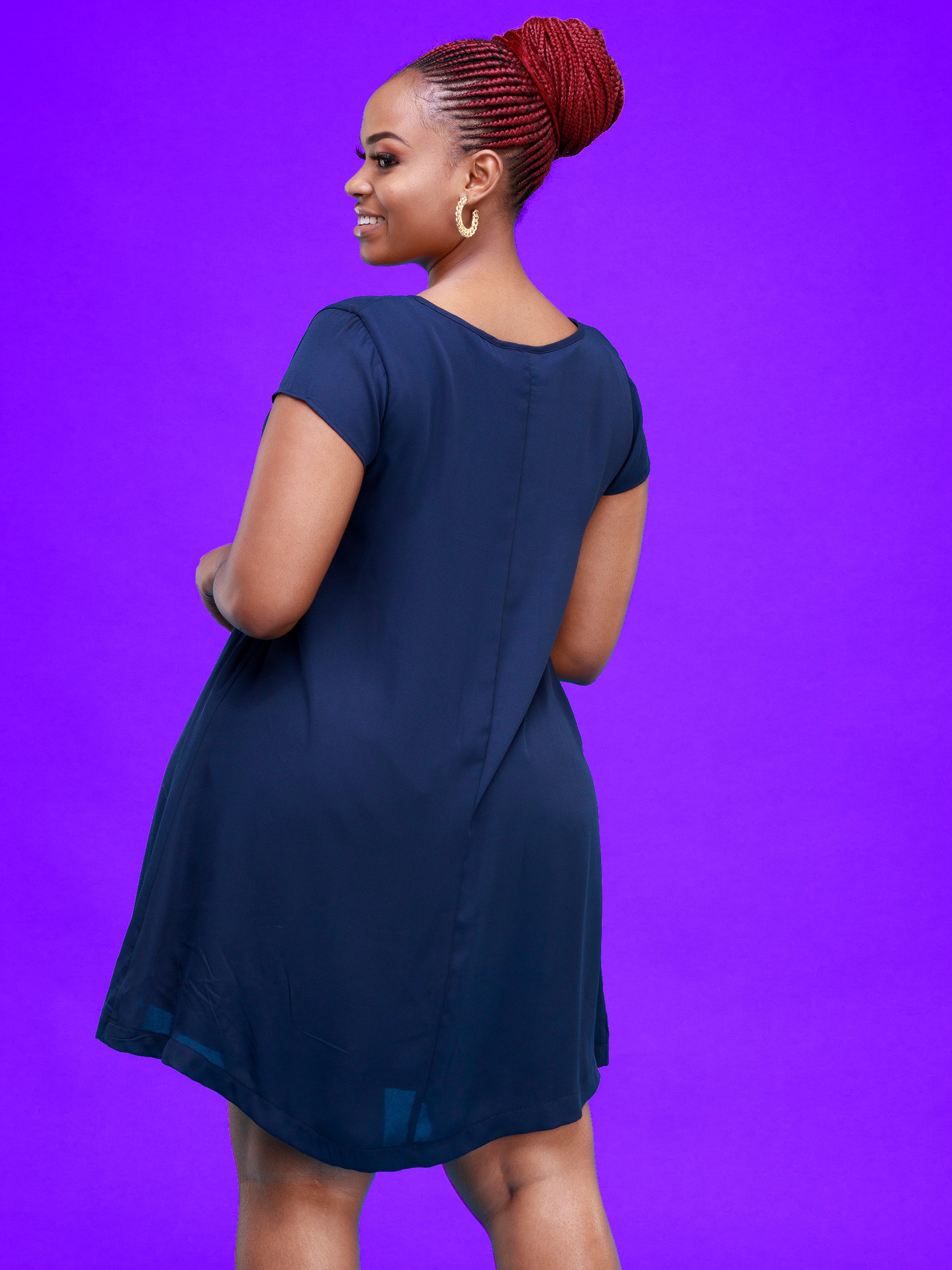 Vivo Sierra Cap Sleeve Tent Chiffon Dress - Navy Blue