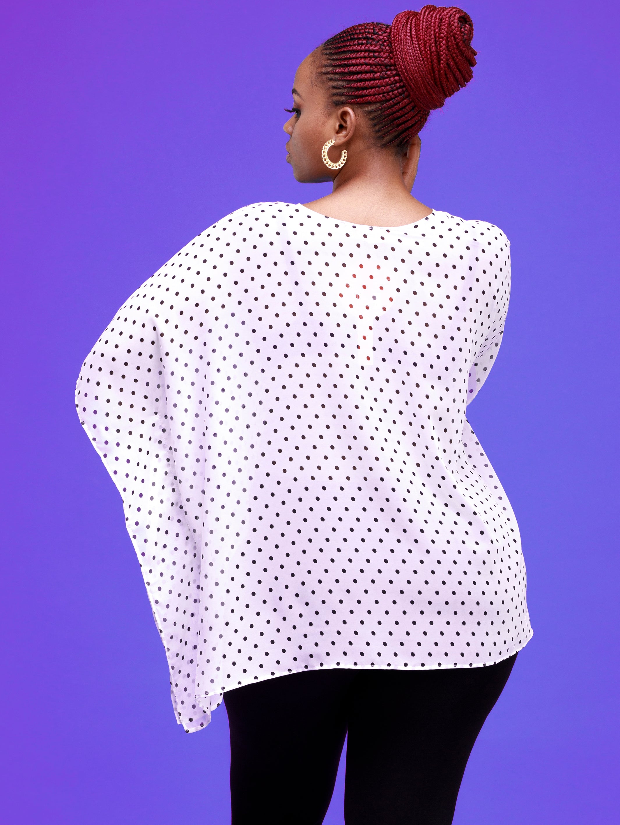 Vivo Basic Short Sleeved Kaftan Top - Black / White Polka