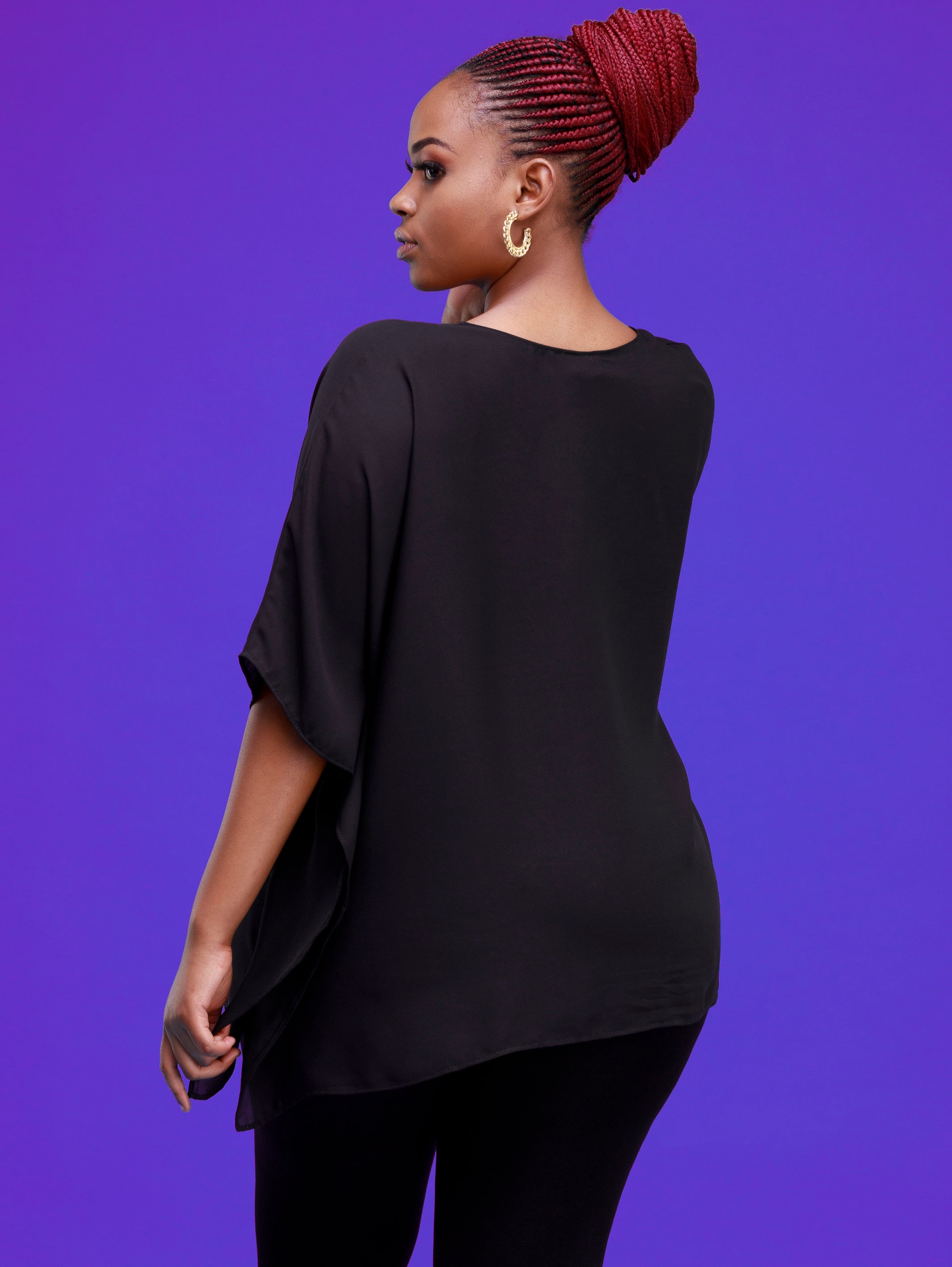 Vivo Basic Short Sleeved Kaftan Top - Black