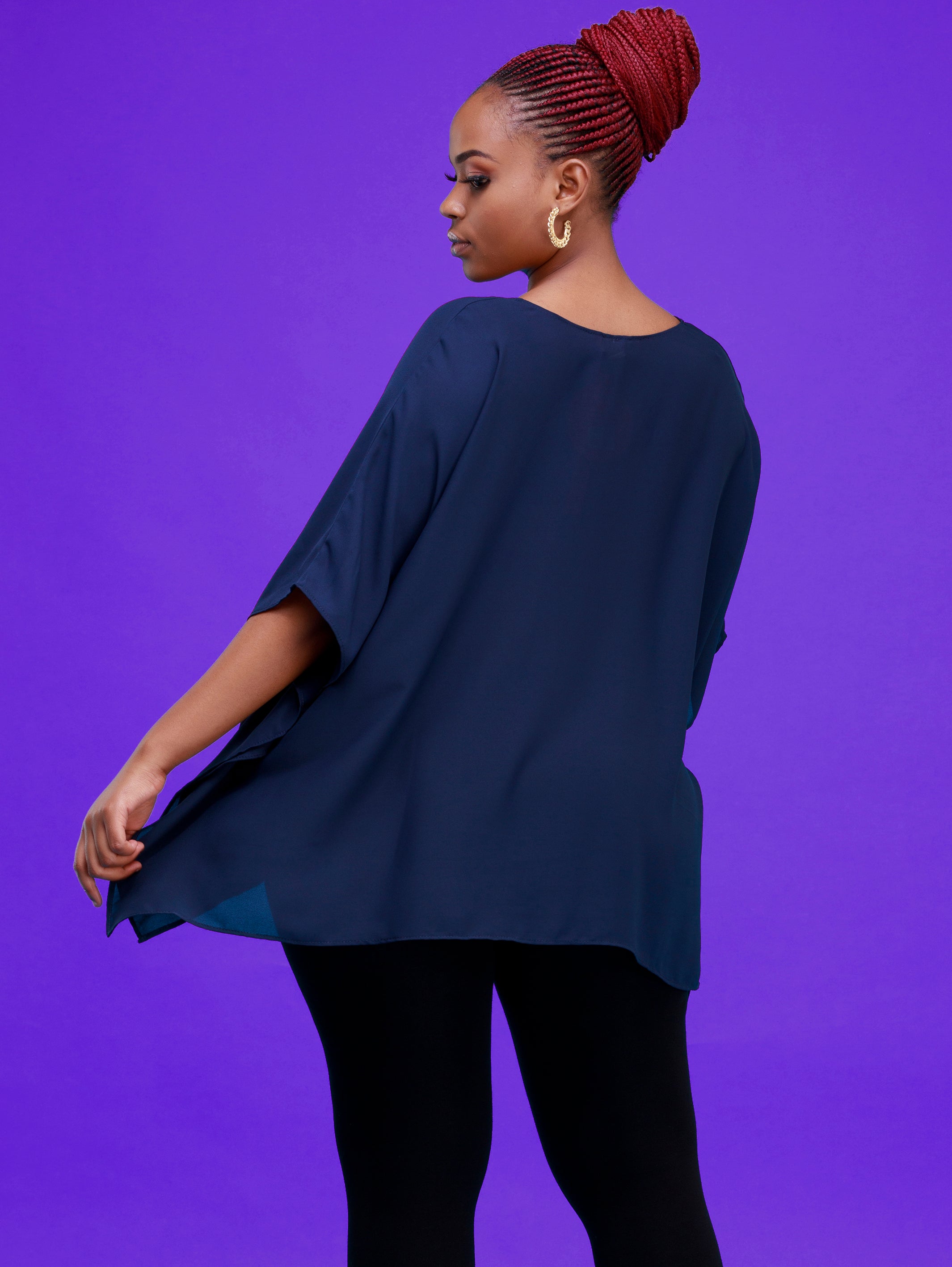 Vivo Basic Short Sleeved Kaftan Top - Navy Blue