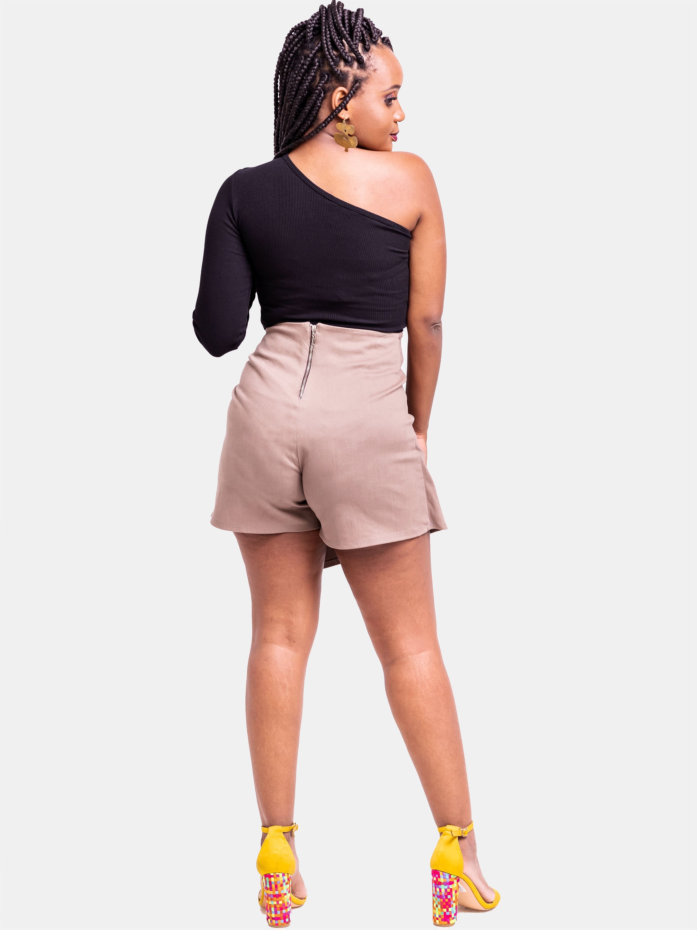 Zetu Denim Skorts - Taupe Brown - Shop Zetu