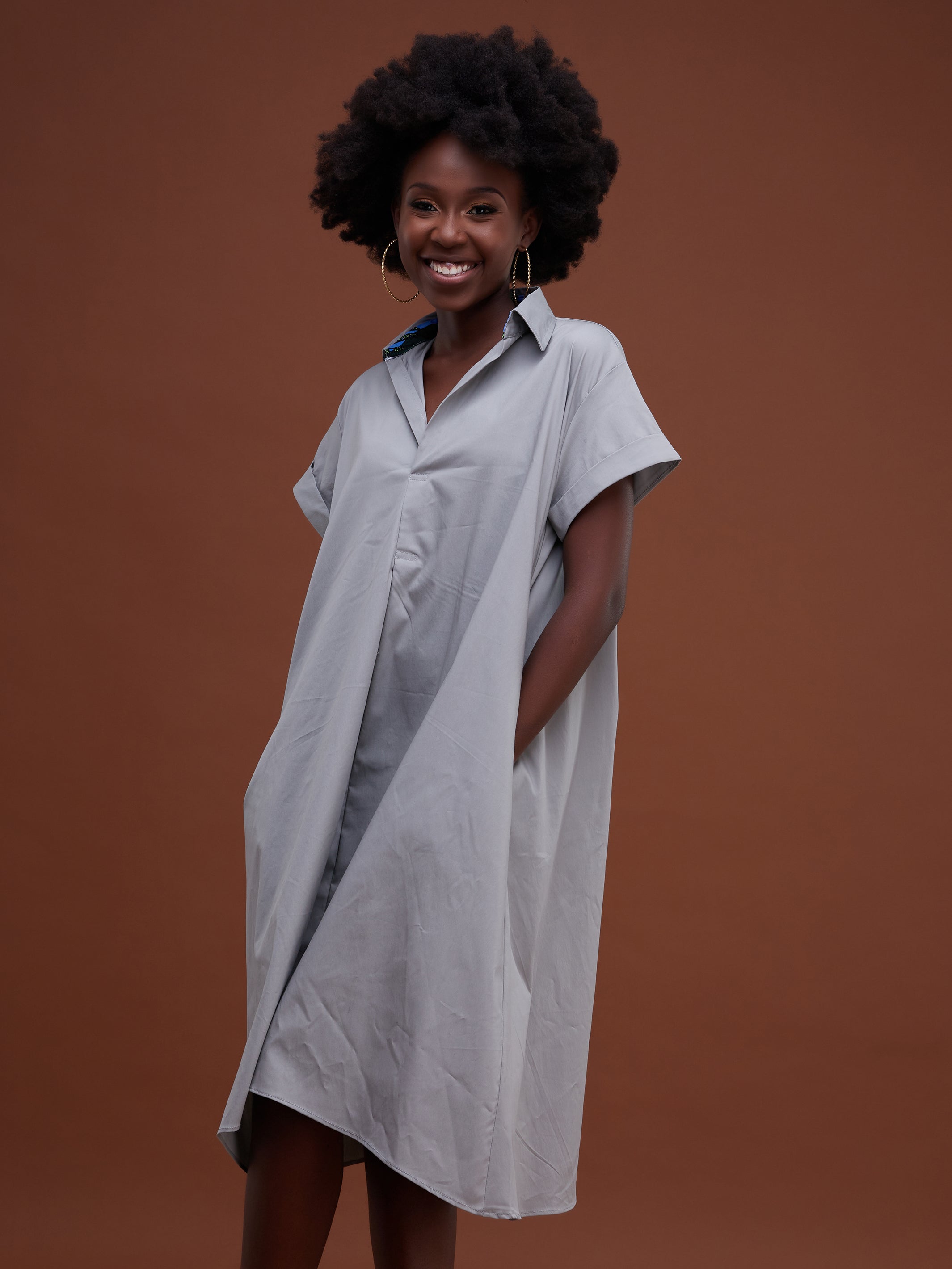 Safari Huru Short Sleeved Knee Length Dress - Grey