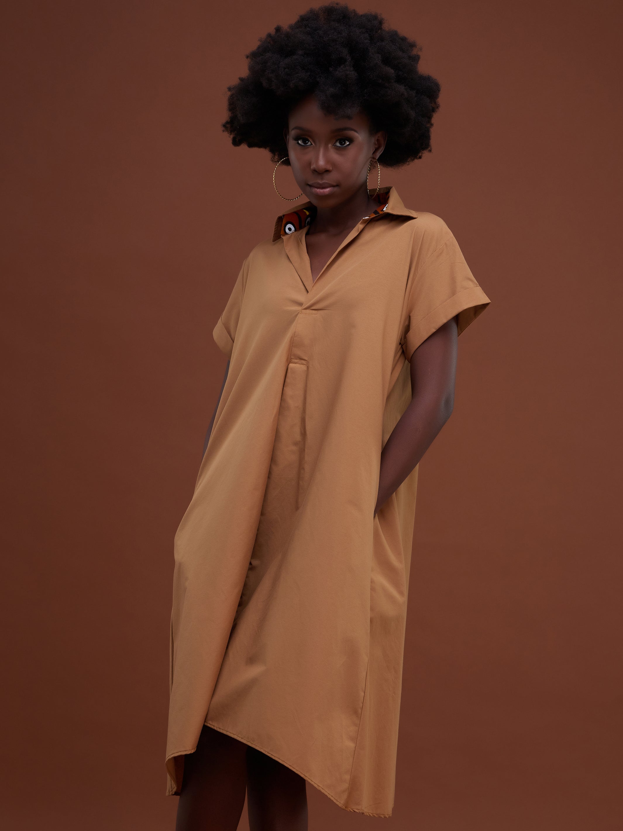Safari Huru Short Sleeved Knee Length Dress - Capuccino