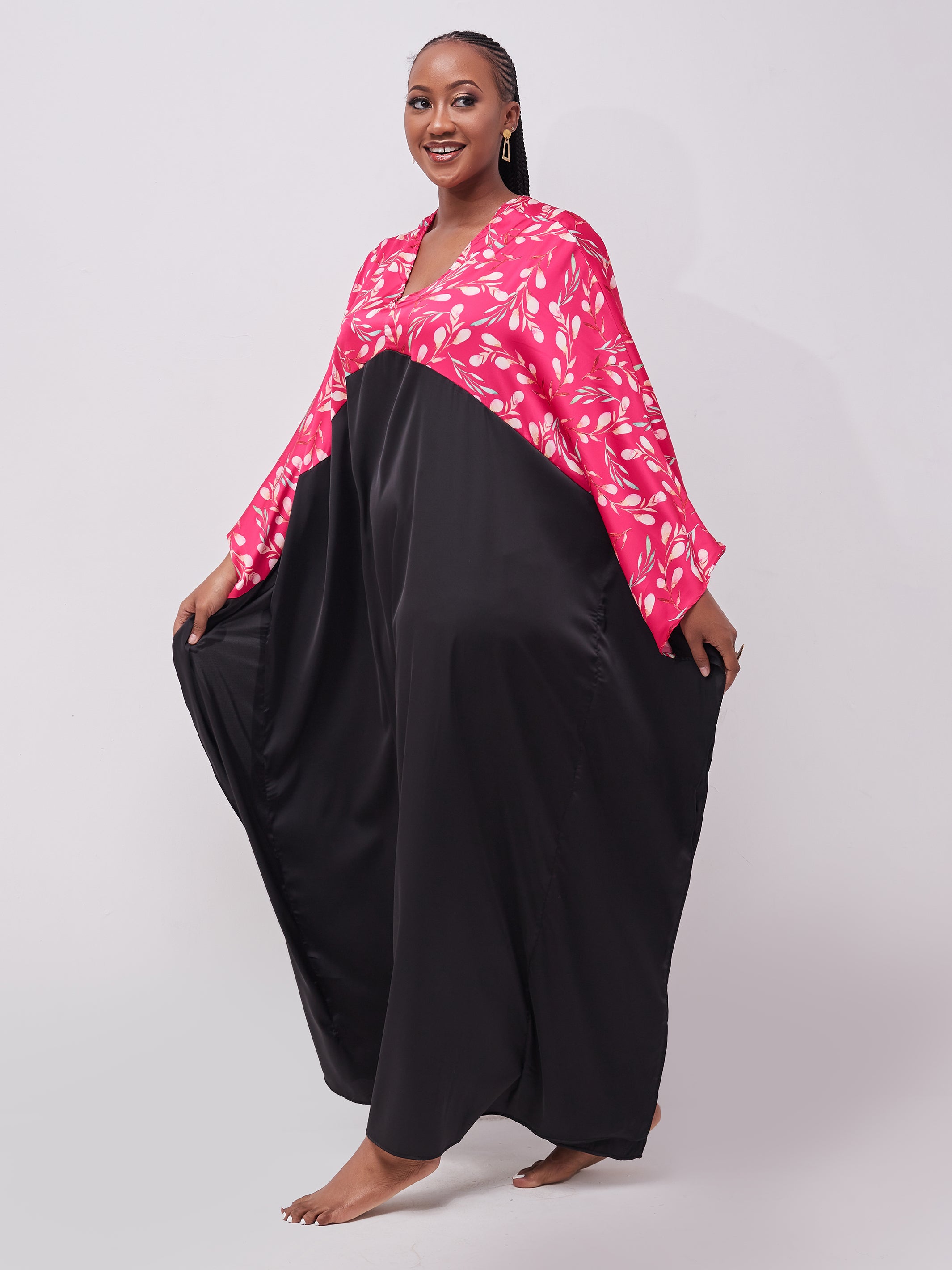 Vivo Muna Chiffon Maxi Cover-Up - Black / Pink Print