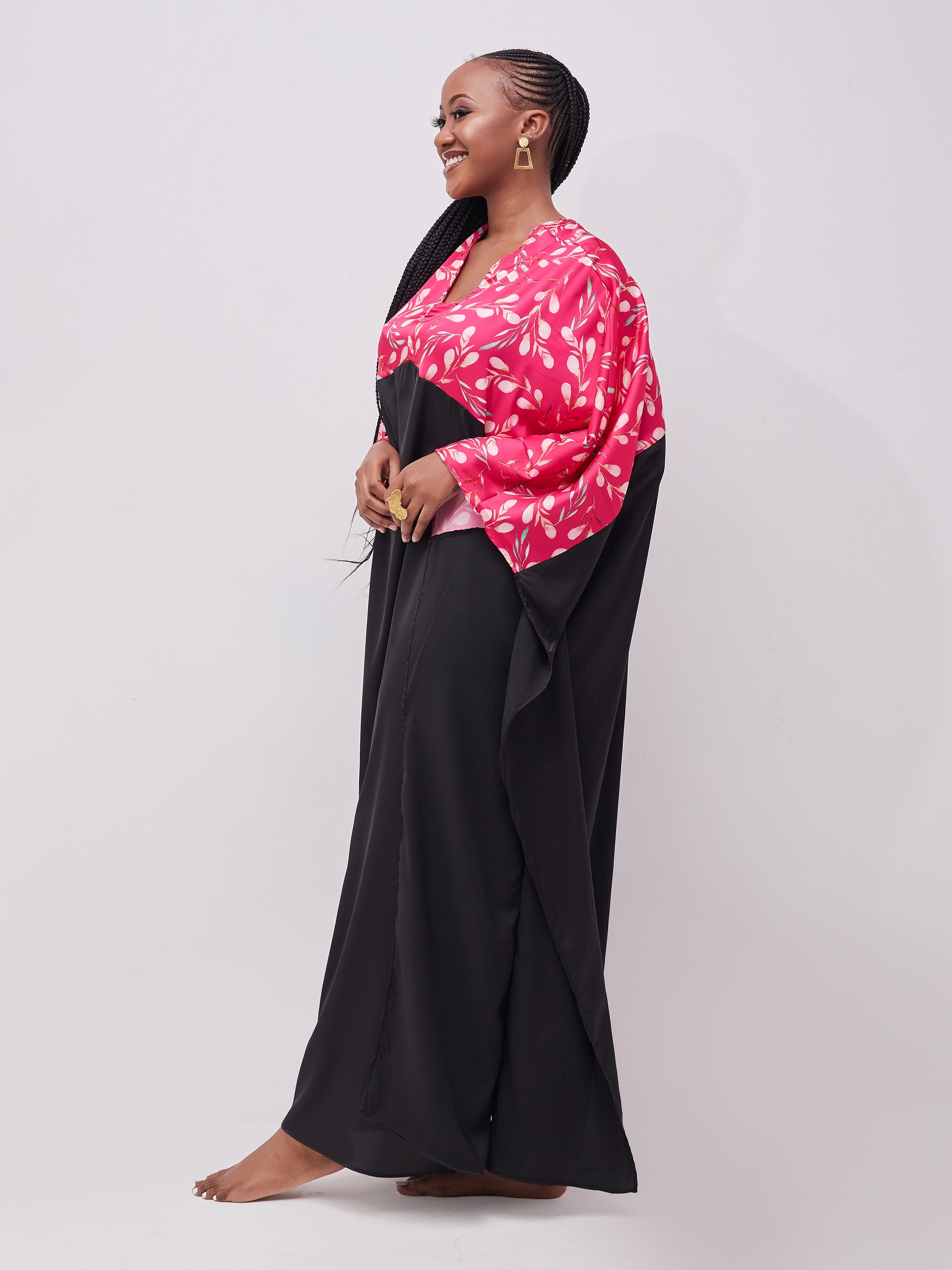 Vivo Muna Chiffon Maxi Cover-Up - Black / Pink Print
