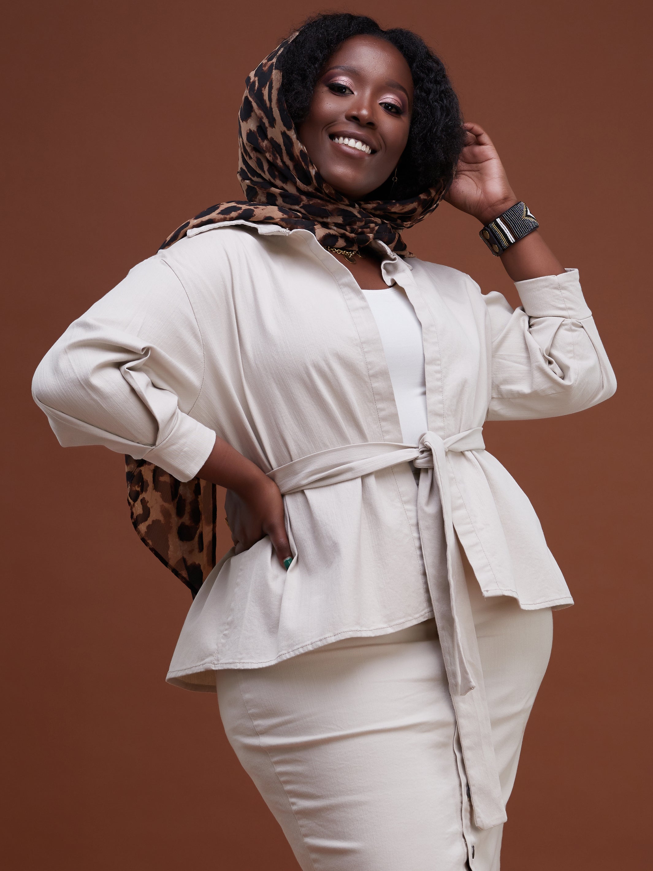 Safari Basic Chiffon Scarf - Brown Leopard Print