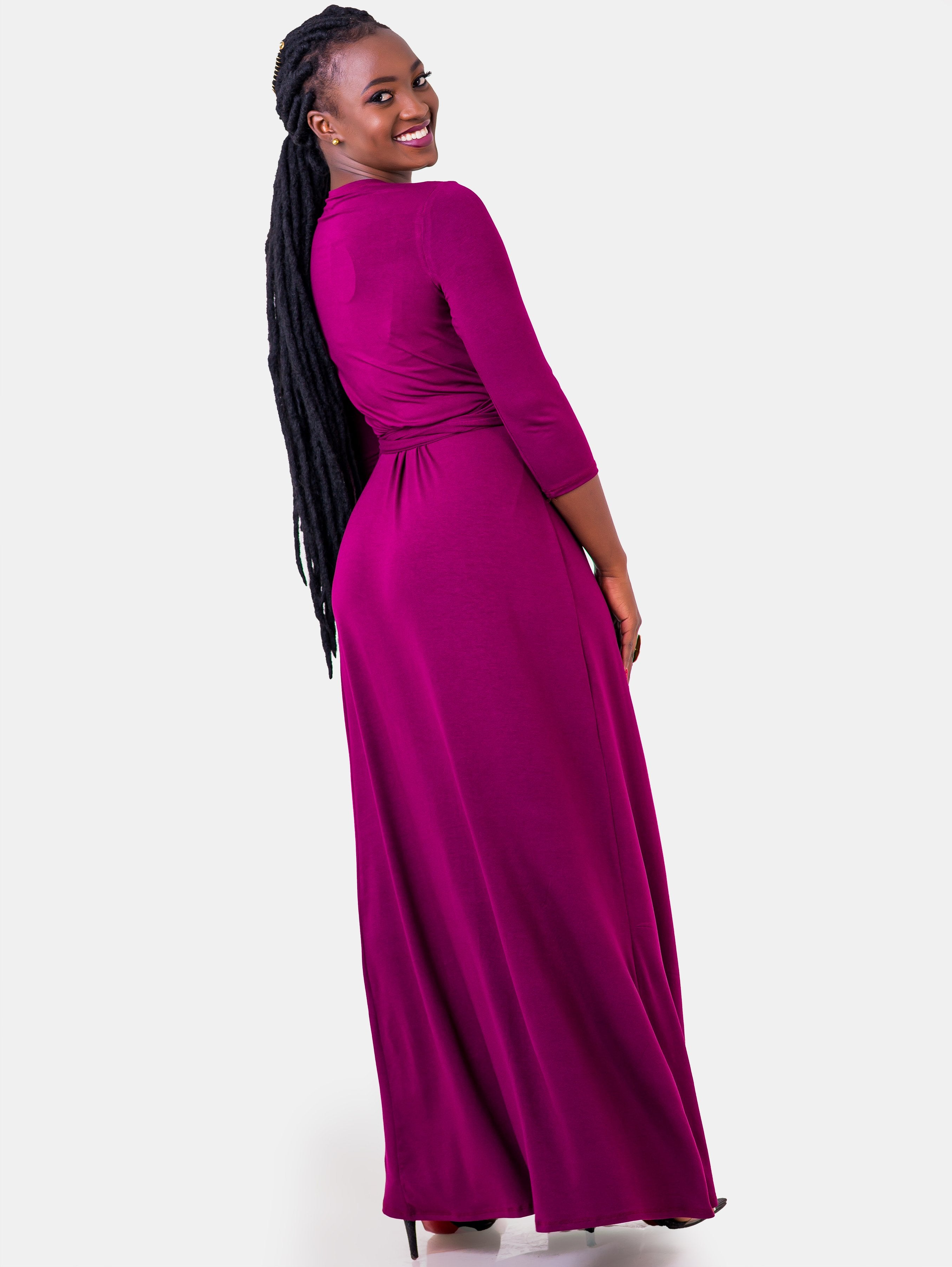 Vivo Basic 3/4 Sleeve A-Line Wrap Maxi Dress - Burgundy | Vivo Fashion Group Kenya Vivo Basic 3/4 Sleeve A-Line Wrap Maxi Dress - Burgundy | Vivo Fashion Group Kenya