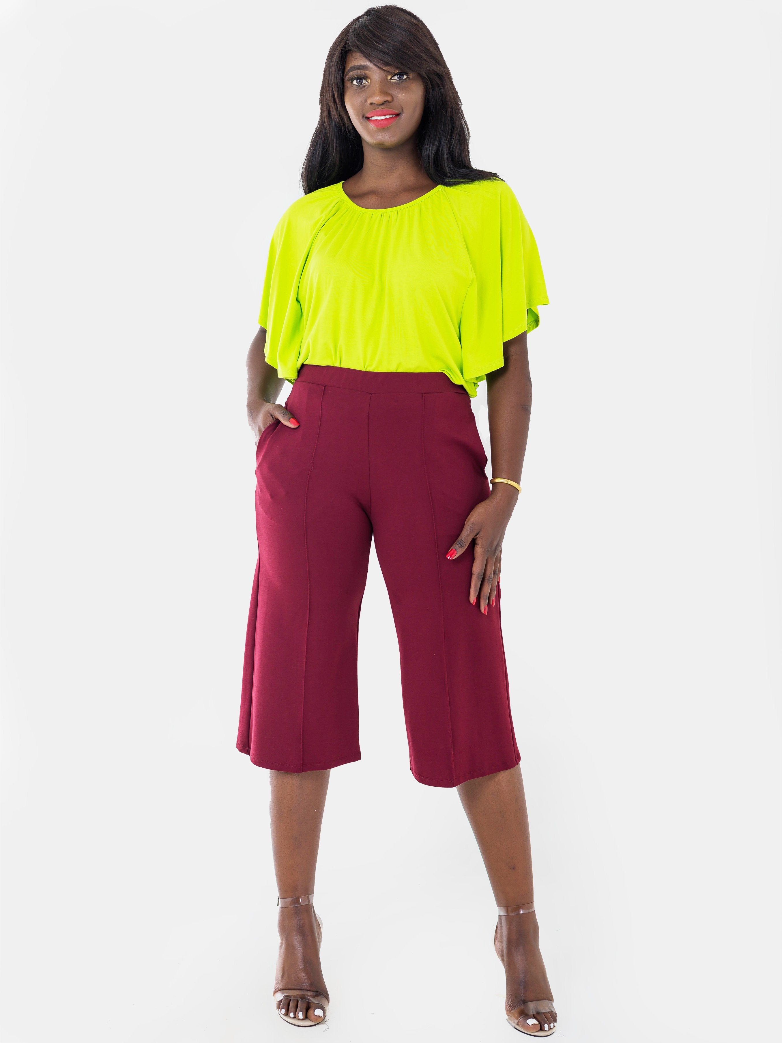 Vivo Abby Culotte Pants - Maroon - Shop Zetu