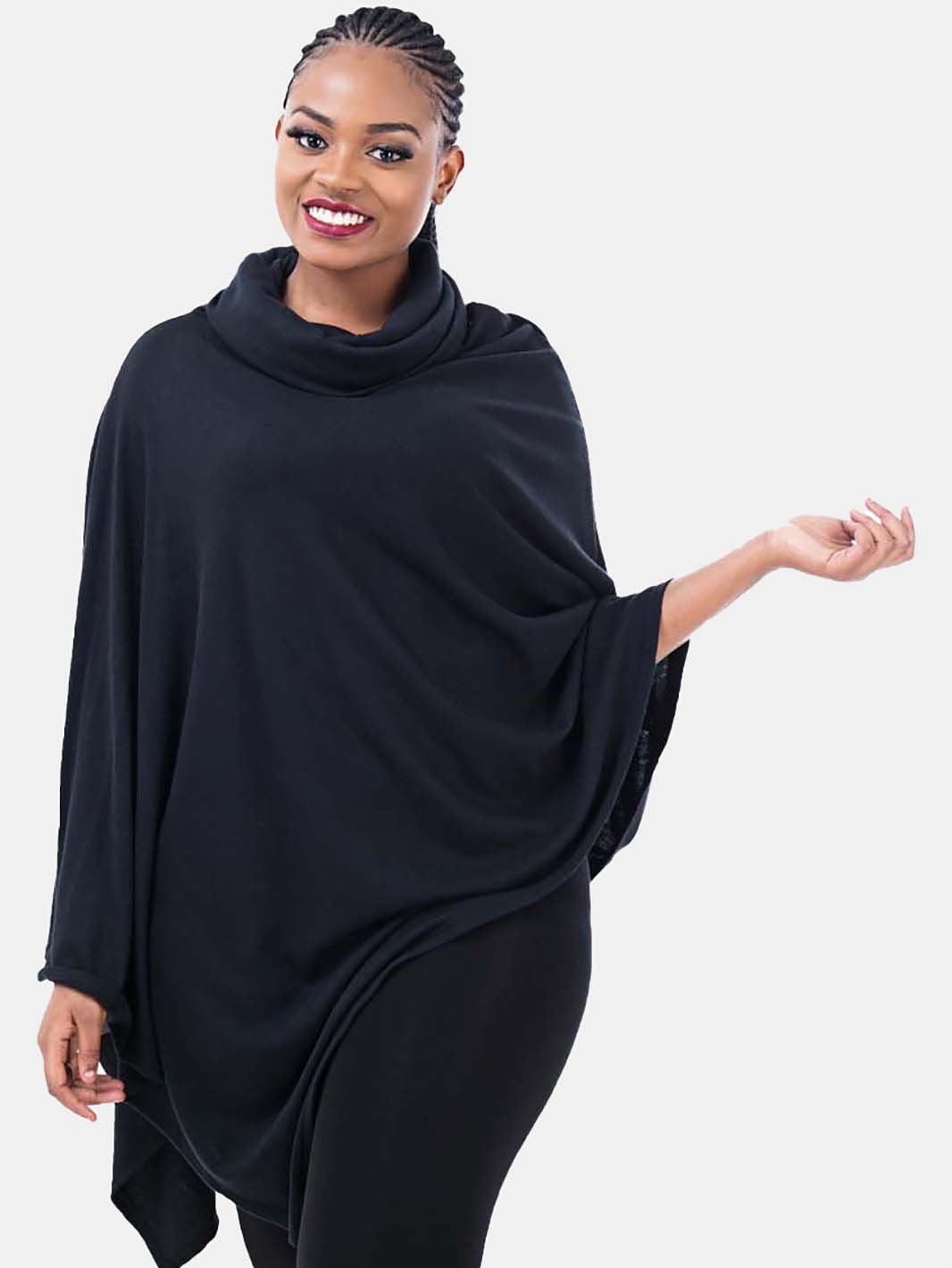 Vivo Asymmetric Poncho - Black - Shop Zetu