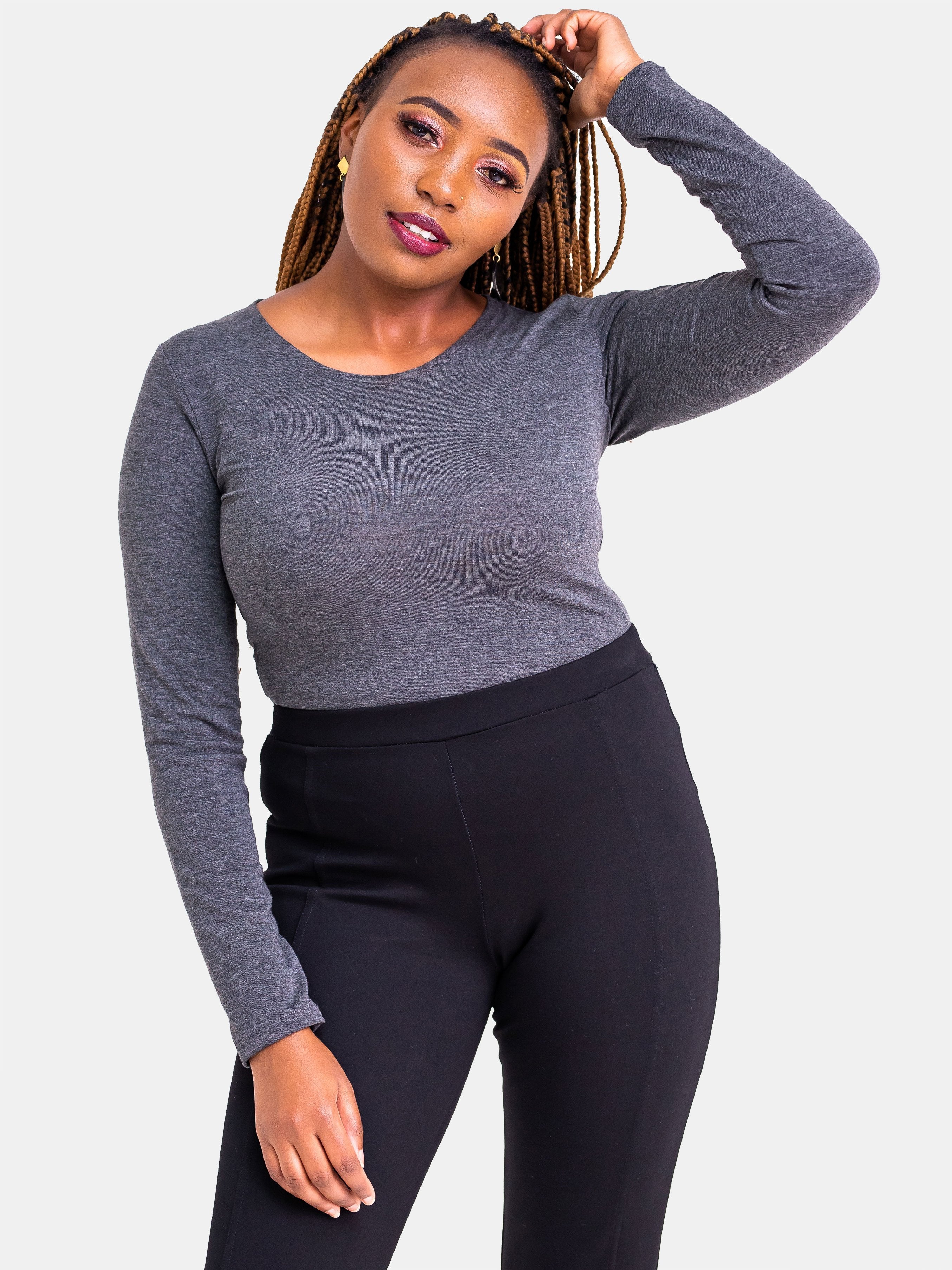 Vivo Basic Long Sleeved Bodysuit - Grey - Shop Zetu