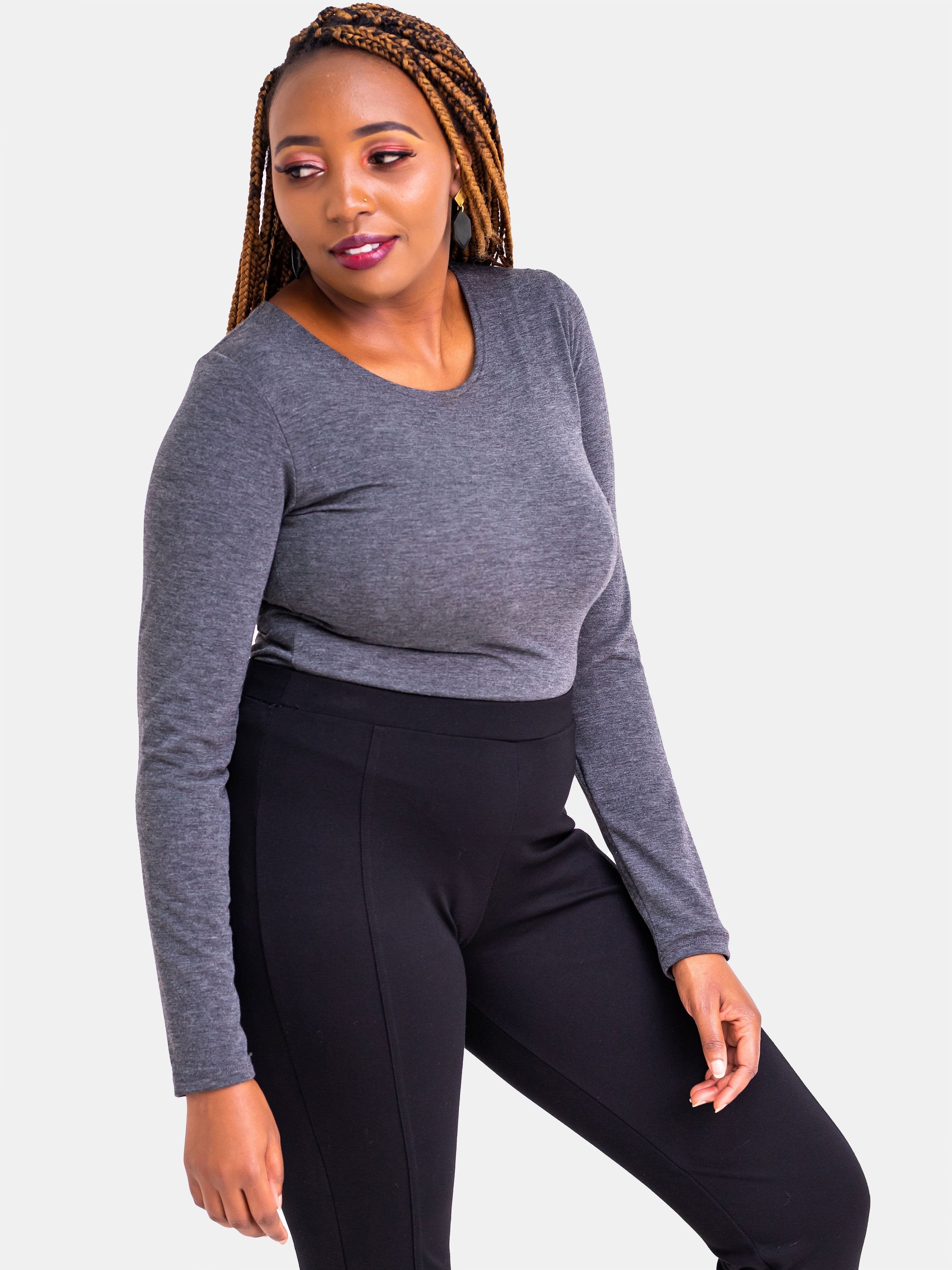 Vivo Basic Long Sleeved Bodysuit - Dark Grey - Shop Zetu