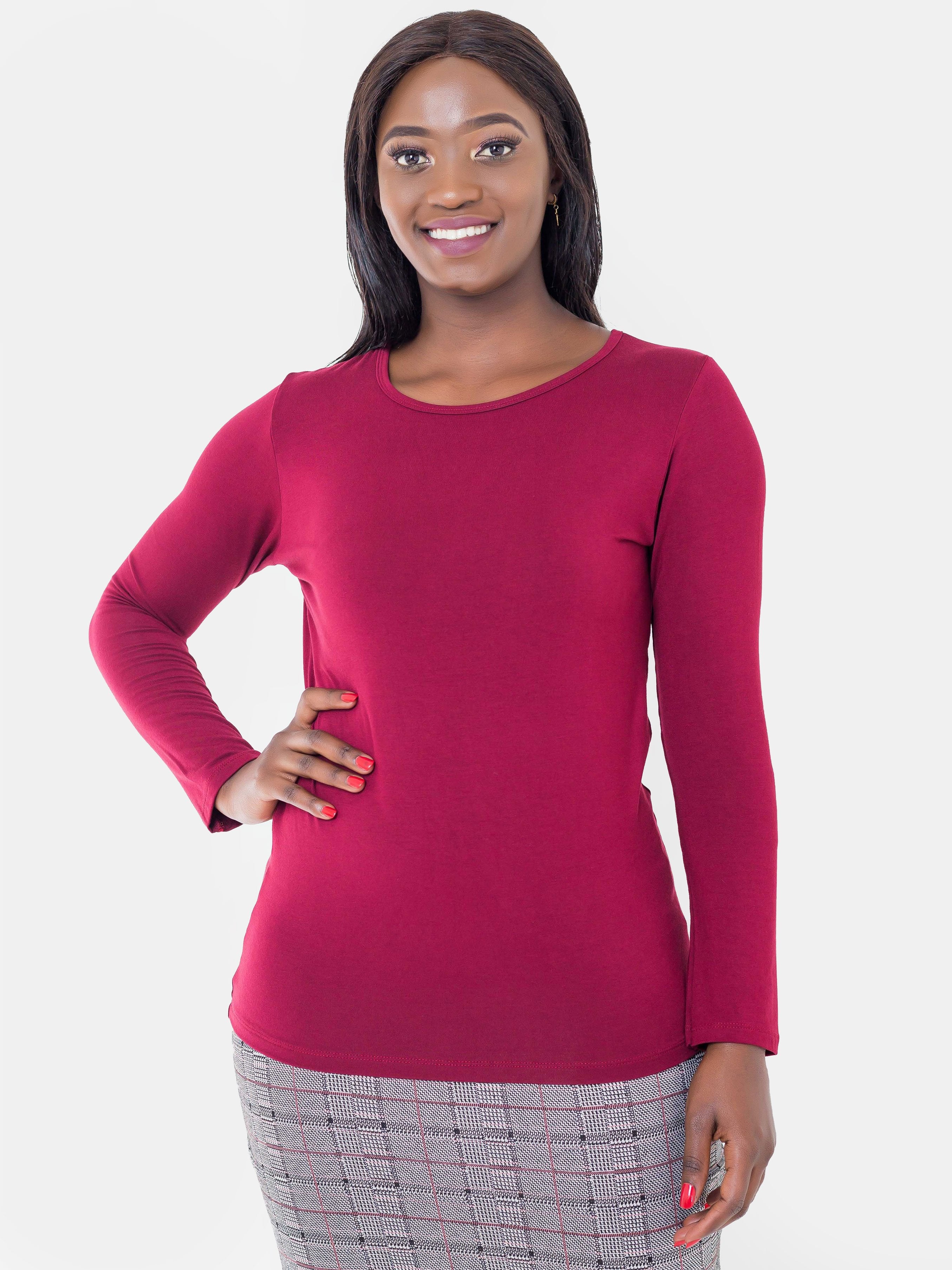 Vivo Long Sleeved T-Shirt - Maroon - Shop Zetu