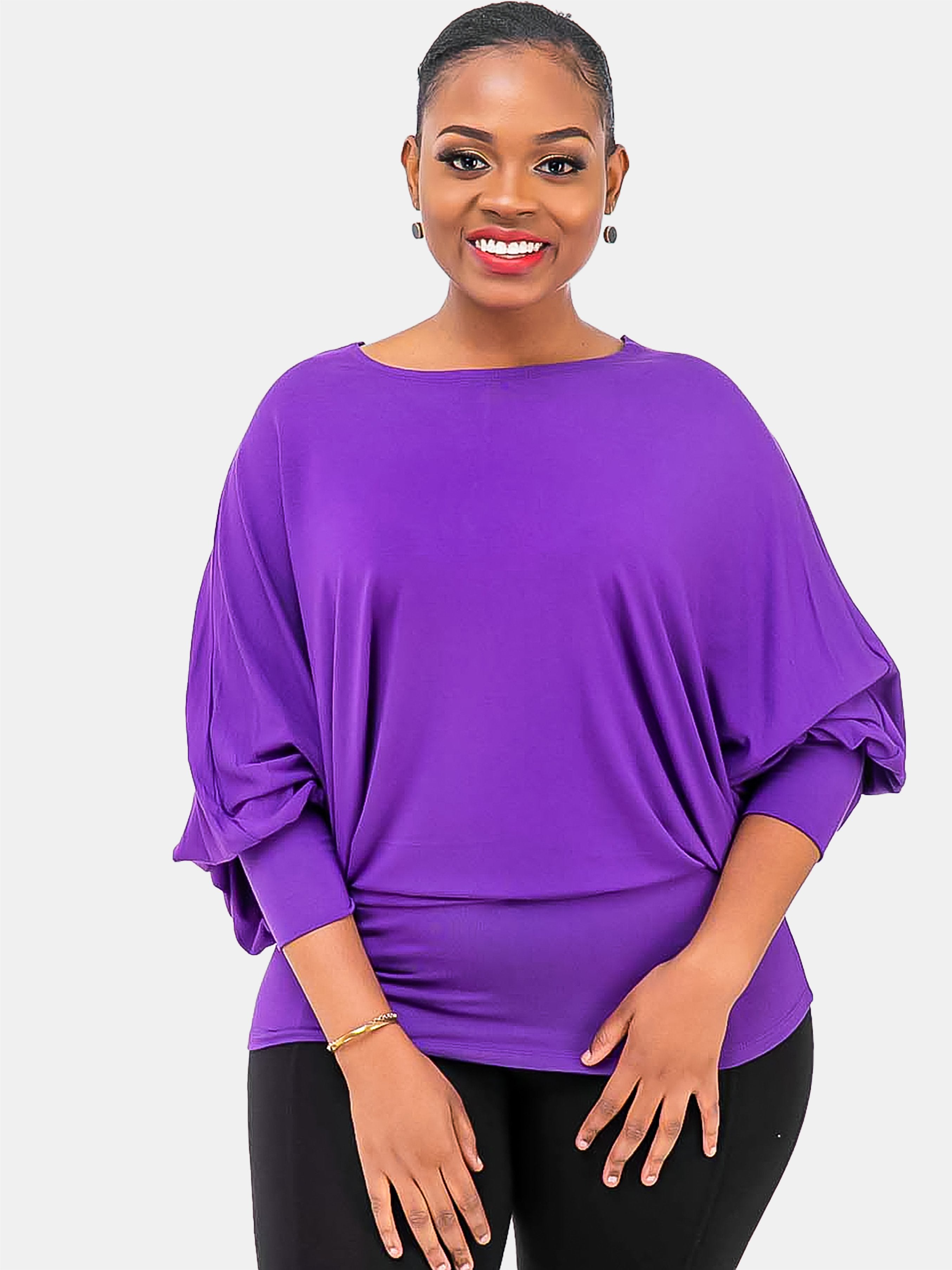 Vivo Cora Dolman Cuffed Top - Purple - Shop Zetu