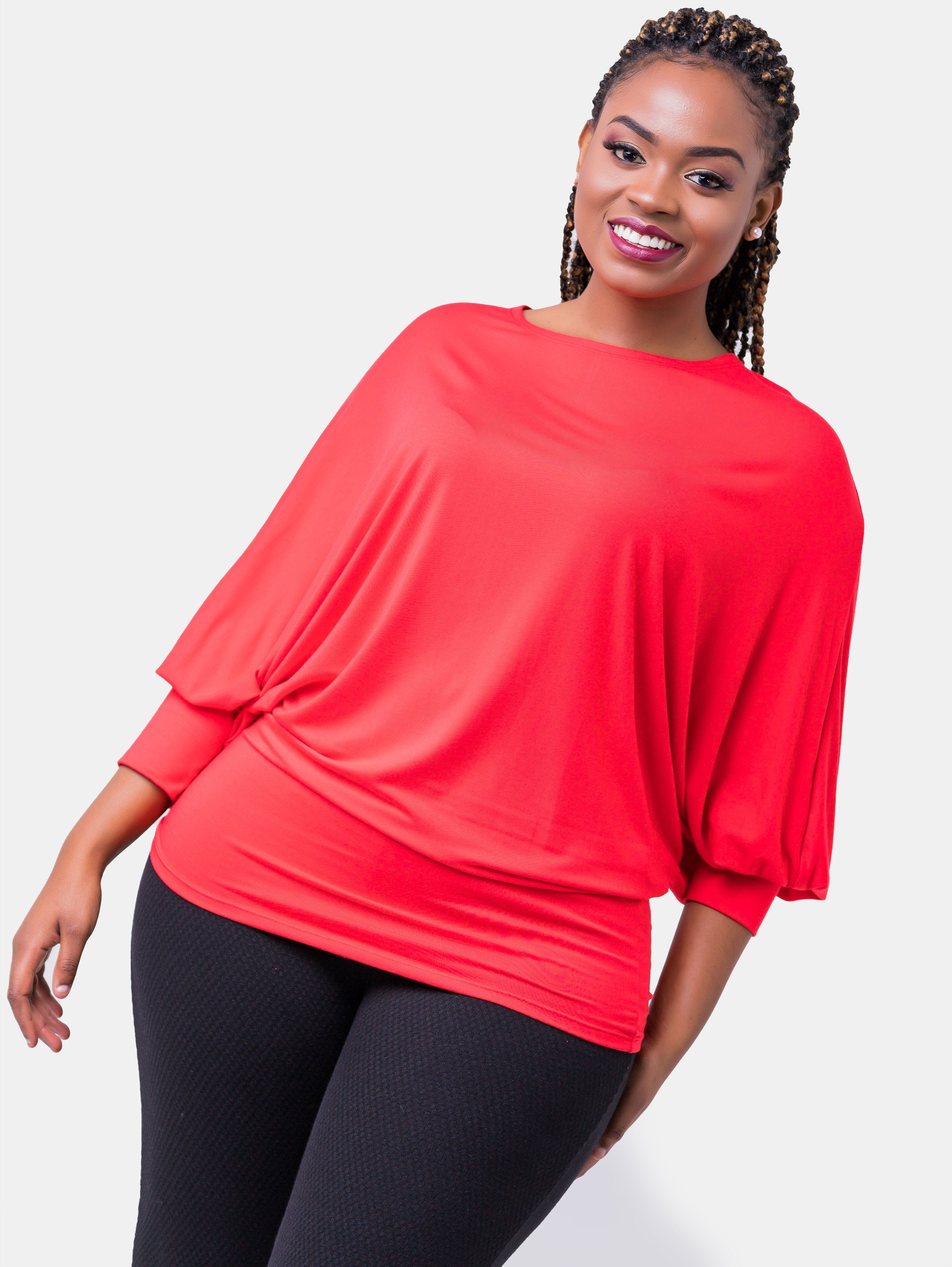 Vivo Cora Dolman Cuffed Top - Red